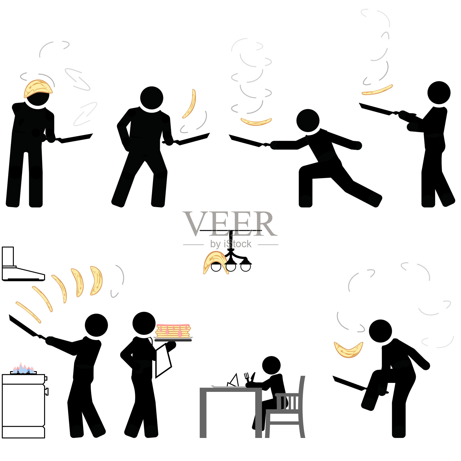 熟练而轻松地翻转煎饼插画图片素材