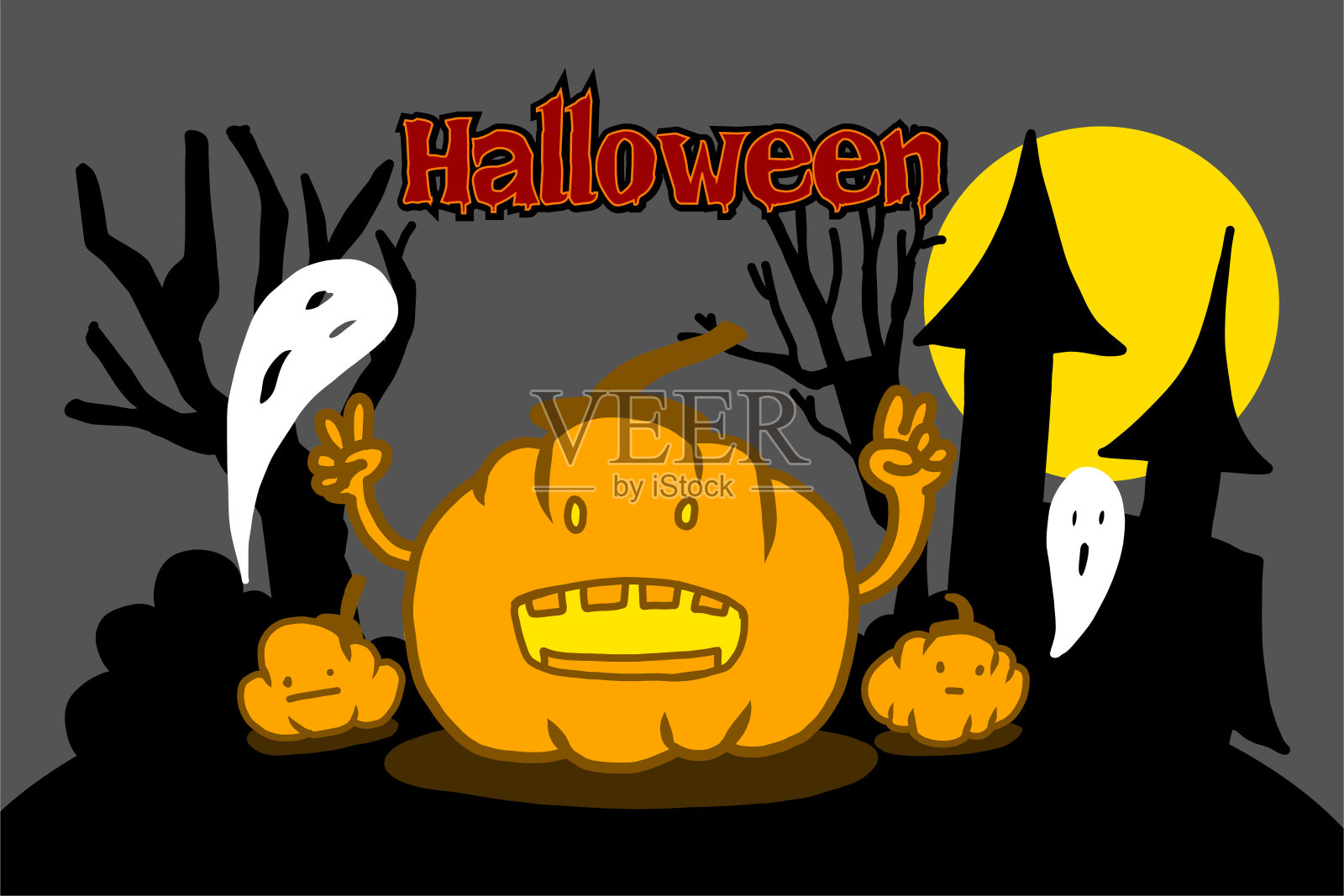 万圣节之夜的南瓜灯插画图片素材