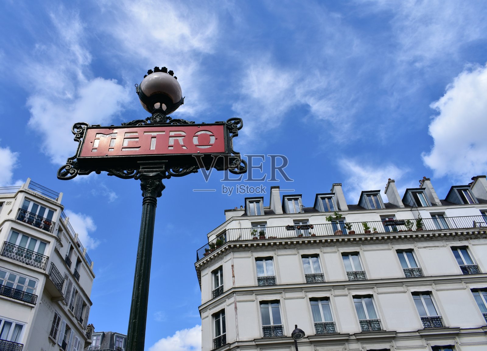 Le Marais附近的地铁标志。巴黎,法国。照片摄影图片