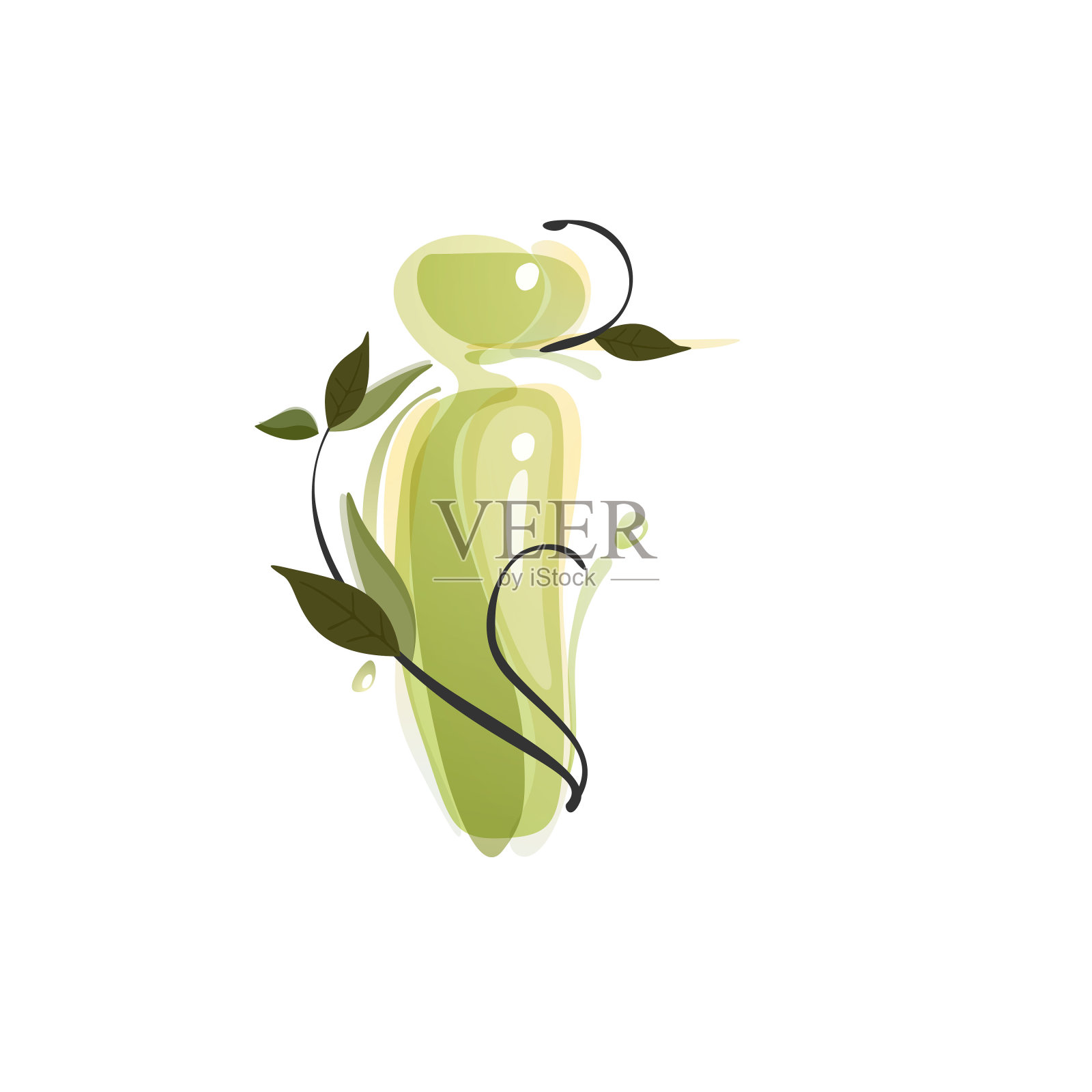 字母I水彩手绘绿色自然标志。插画图片素材