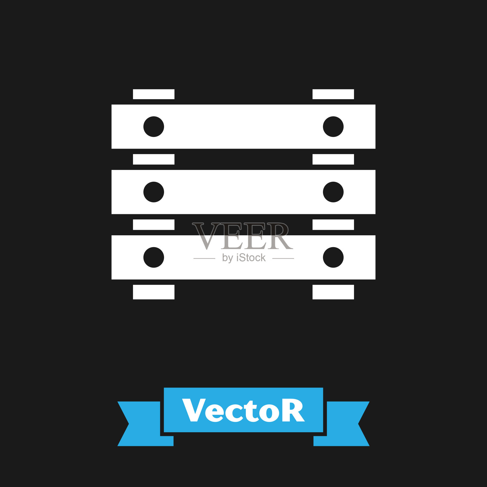 白色军用弹药盒与一些弹药子弹图标孤立在黑色背景。矢量图插画图片素材