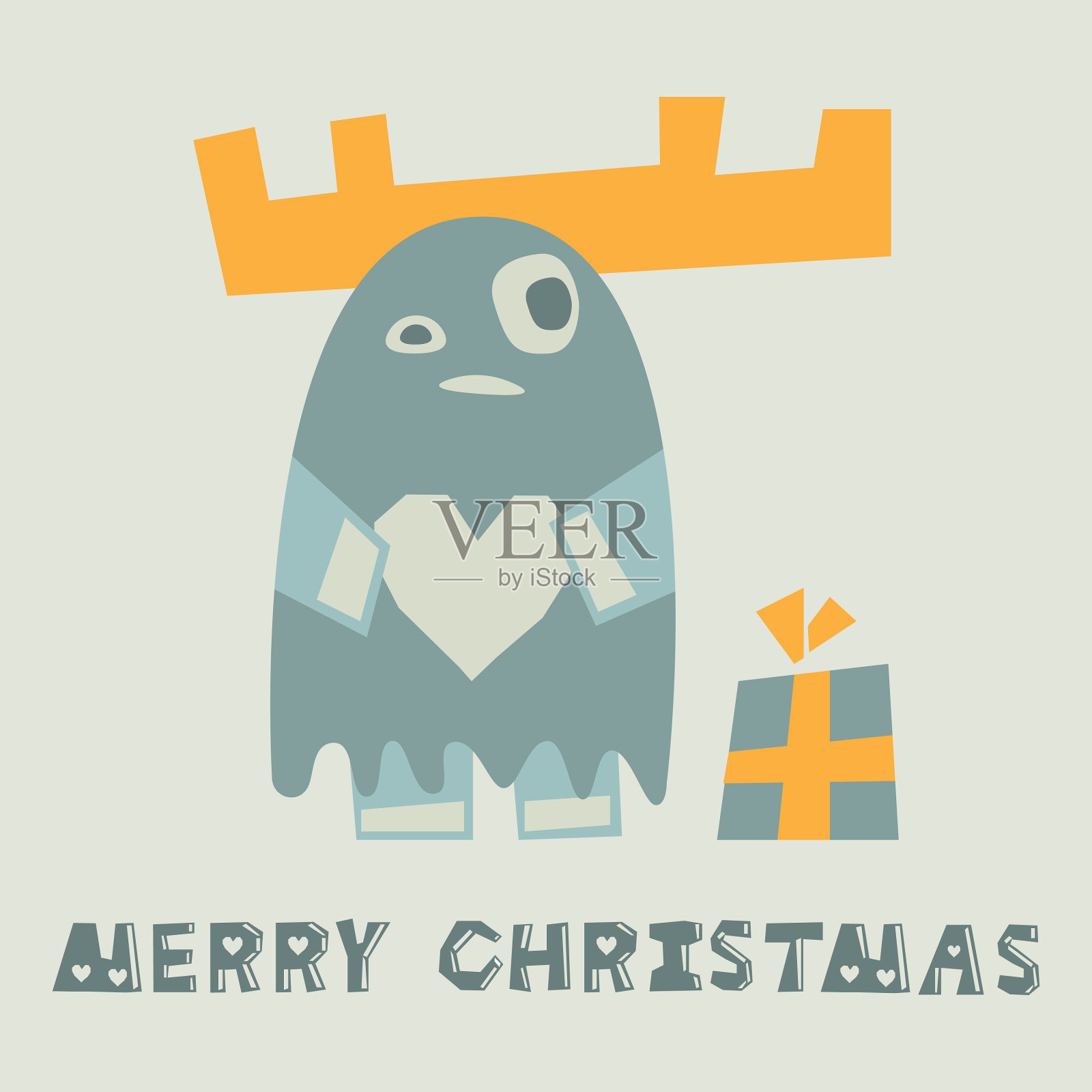 圣诞贺卡与礼物,驼鹿和文字。矢量设计壁纸,邀请,印刷品,贺卡,冬季海报。彩色斯堪的纳维亚模板在光孤立的背景。插画图片素材