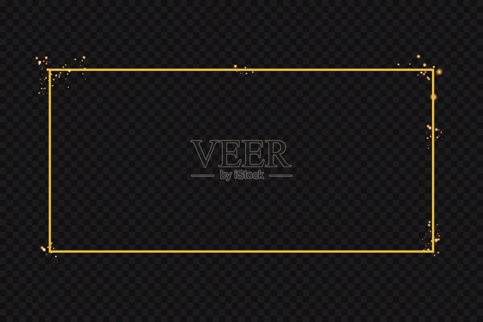 向量金色的框架。闪亮的矩形旗帜。孤立在黑色透明背景。矢量插图,eps 10。插画图片素材