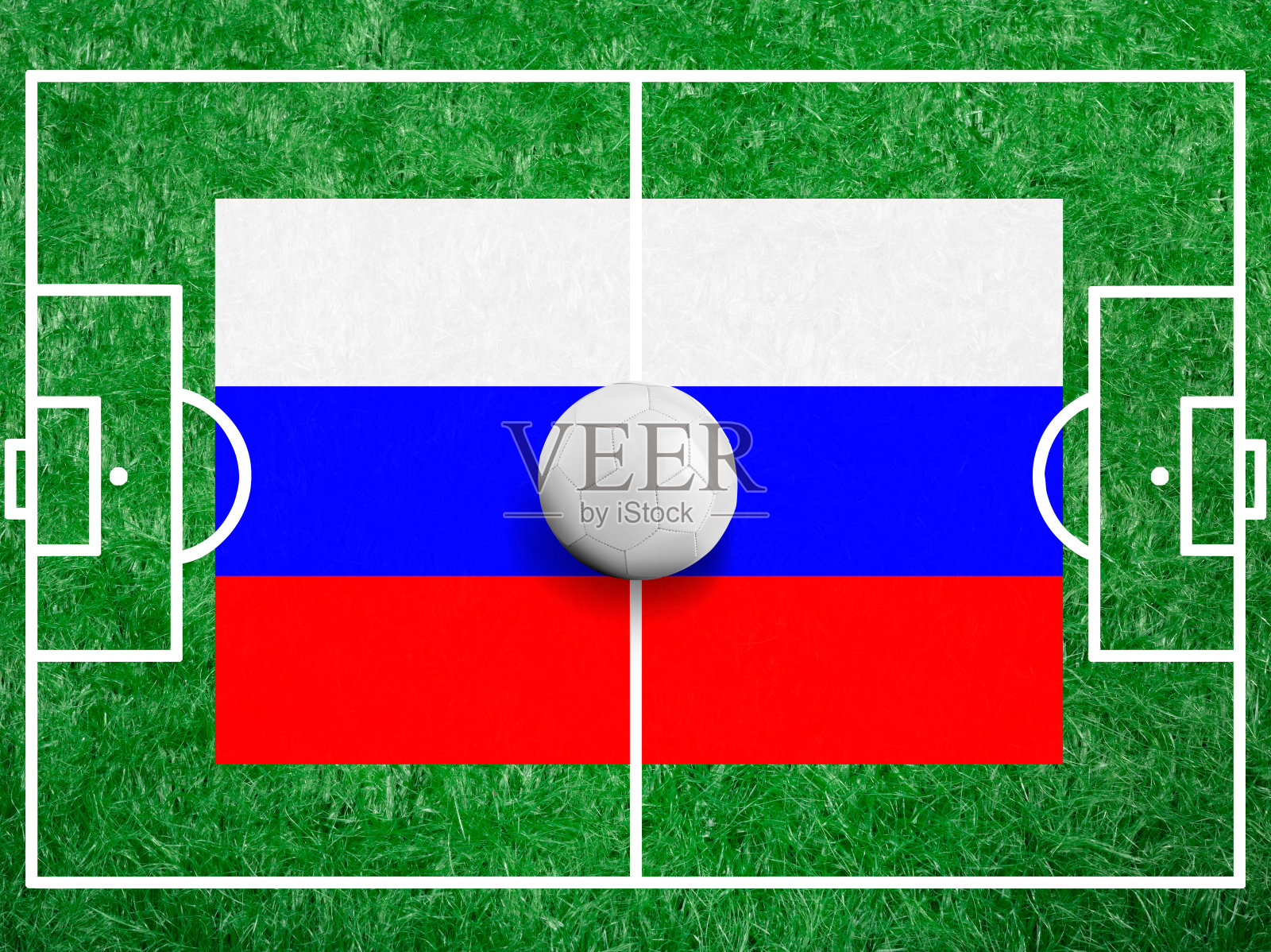 在草地上和场边有一面旗子的足球照片摄影图片