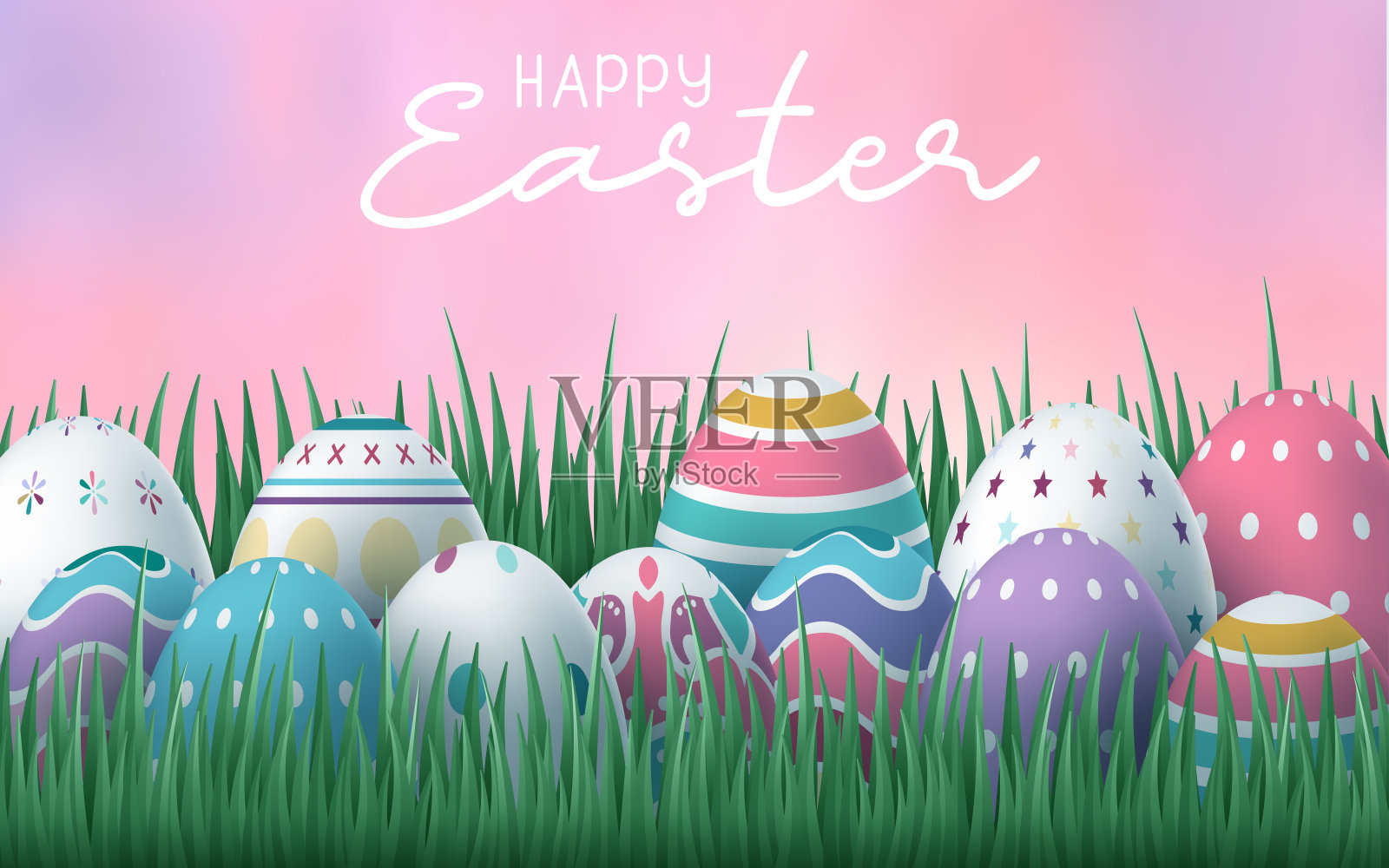 快乐的复活节背景与现实的复活节蛋。复活节卡片。矢量图设计模板素材