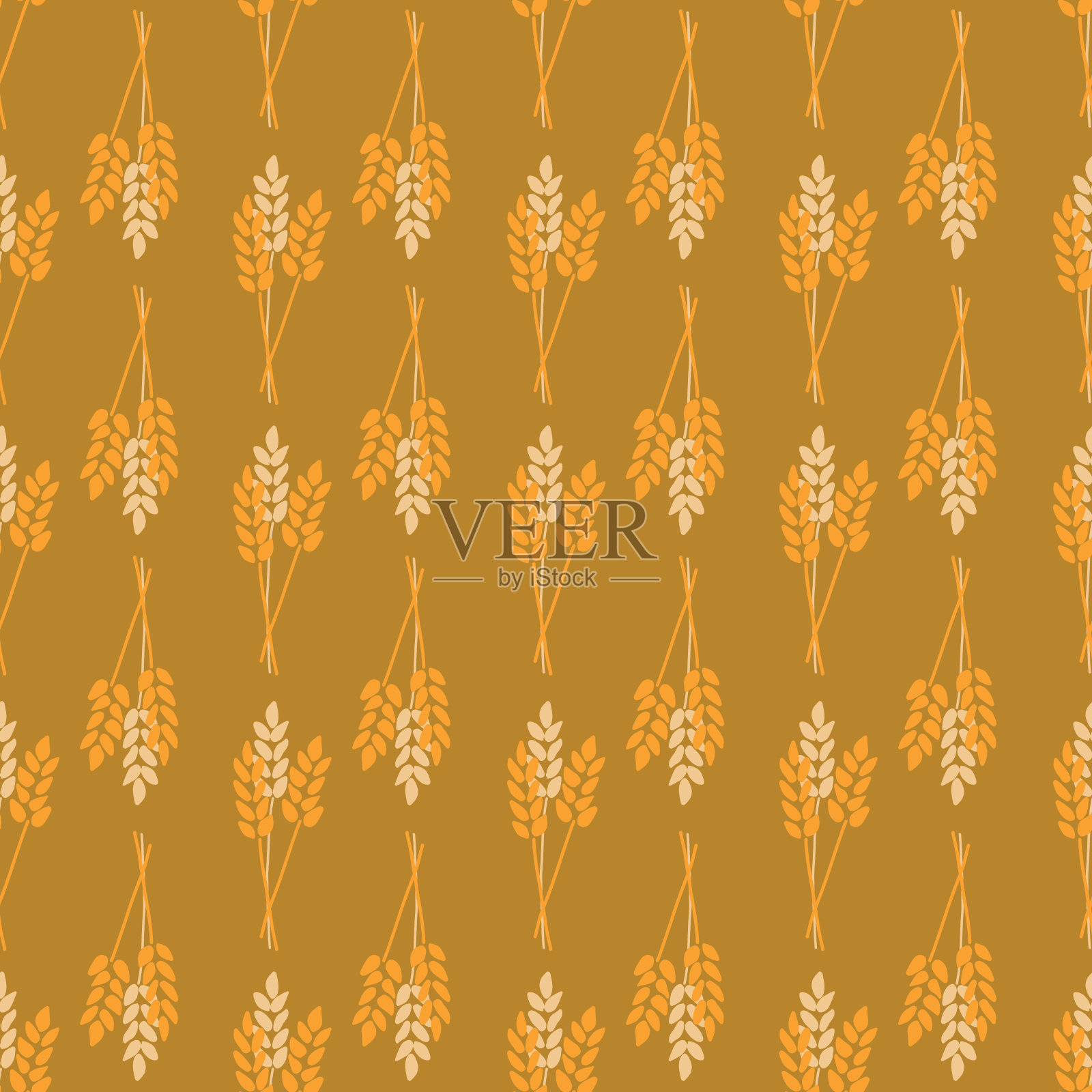 作物燕麦小麦大麦黑麦植物无缝载体背景。风格化的秋天自然插画。橙黄金色抽象秋季图案平面卡通风格。布料,装饰,包装,感恩节插画图片素材