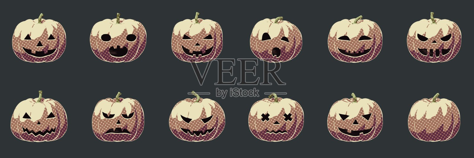 带漫画点的万圣节南瓜矢量艺术插画图片素材