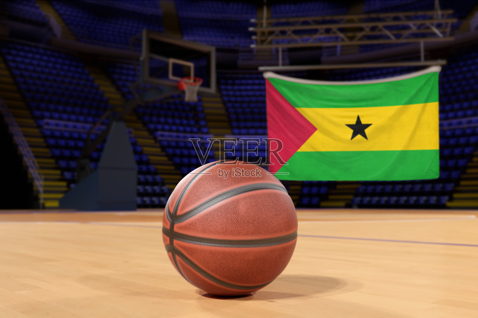 圣多美和普林西比国旗和篮球照片摄影图片