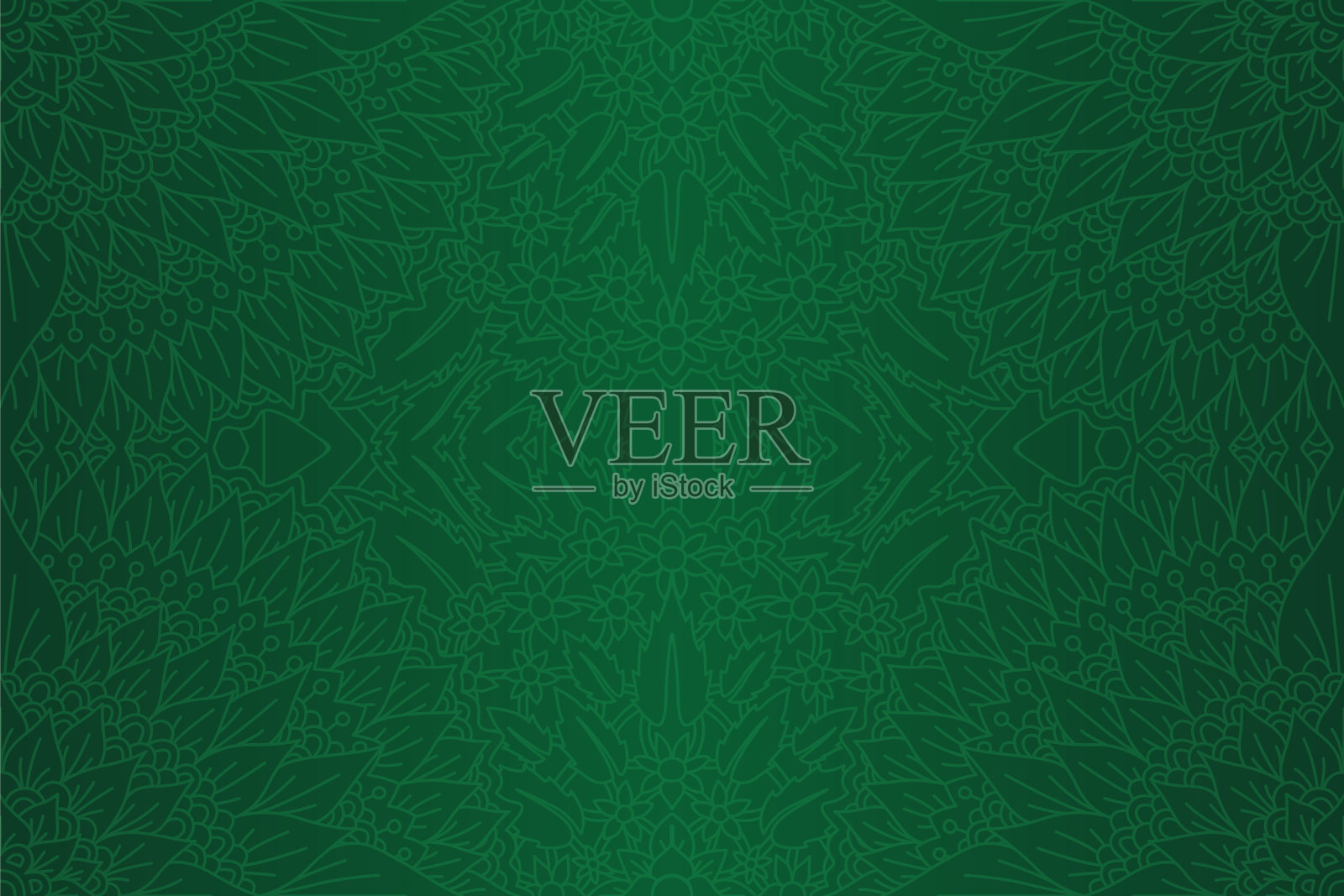 绿色艺术与线性花卉无缝图案插画图片素材