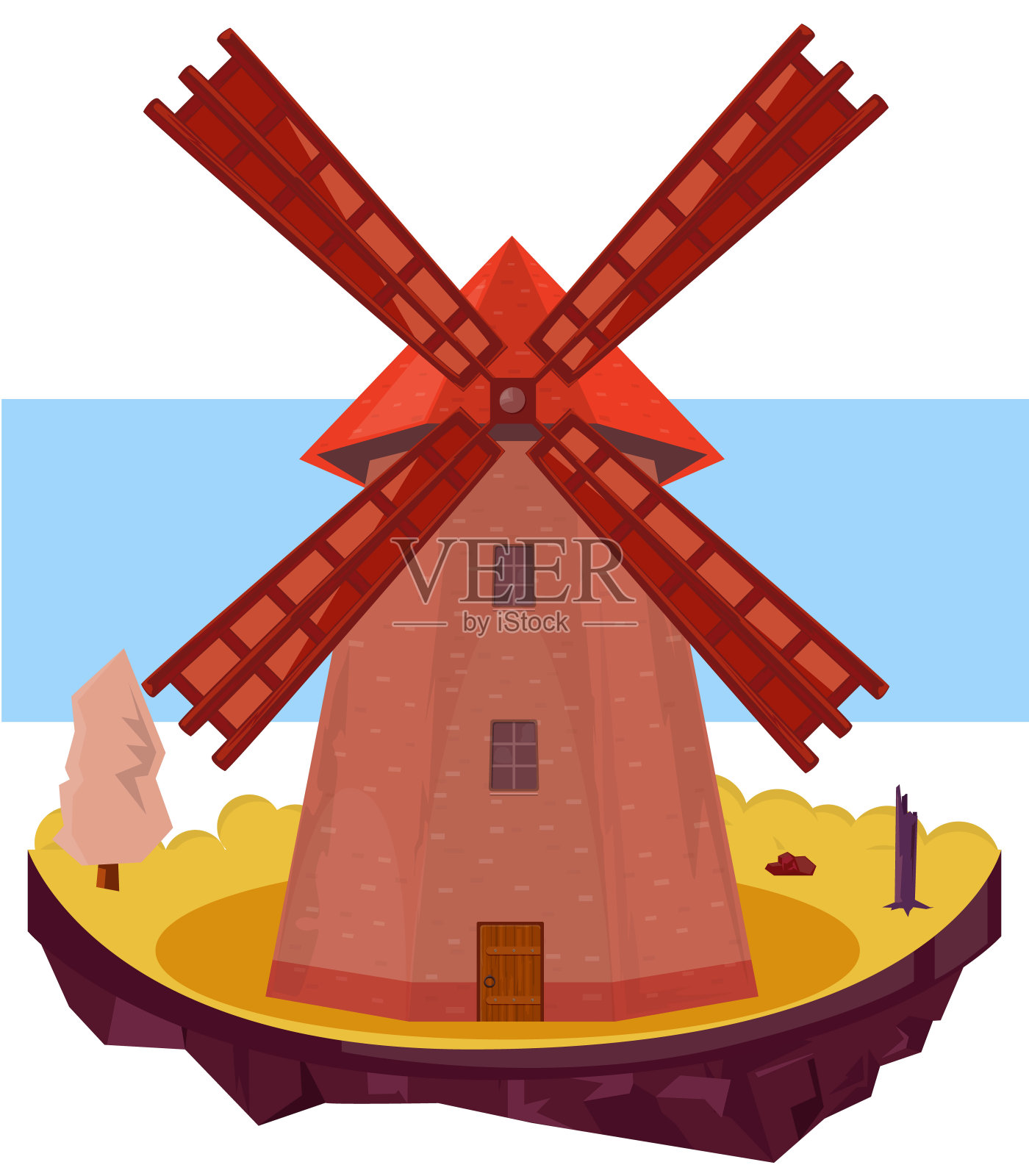 传统的乡村风车正面视图插画图片素材