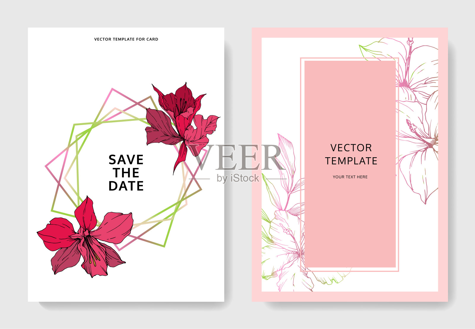 热带的花和叶。黑白篆刻水墨艺术。婚礼背景卡装饰边框。设计模板素材