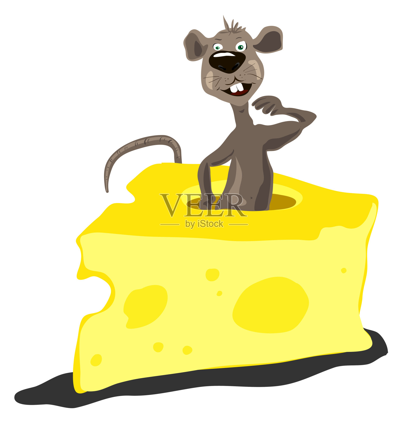 有趣的大老鼠爬出了一块奶酪插画图片素材