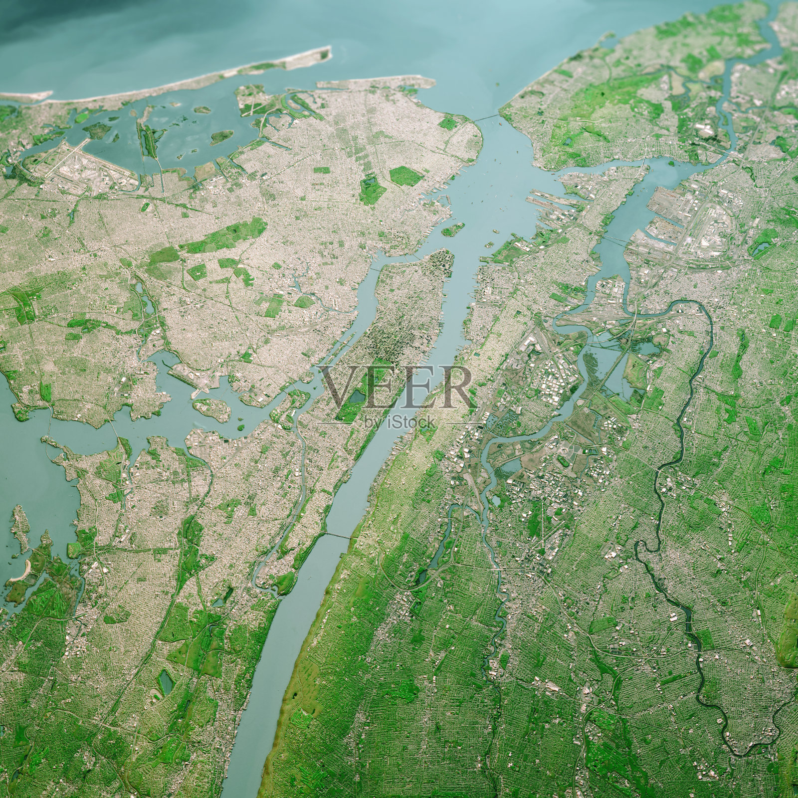 2019年4月北部的纽约市3D渲染地形景观视图照片摄影图片