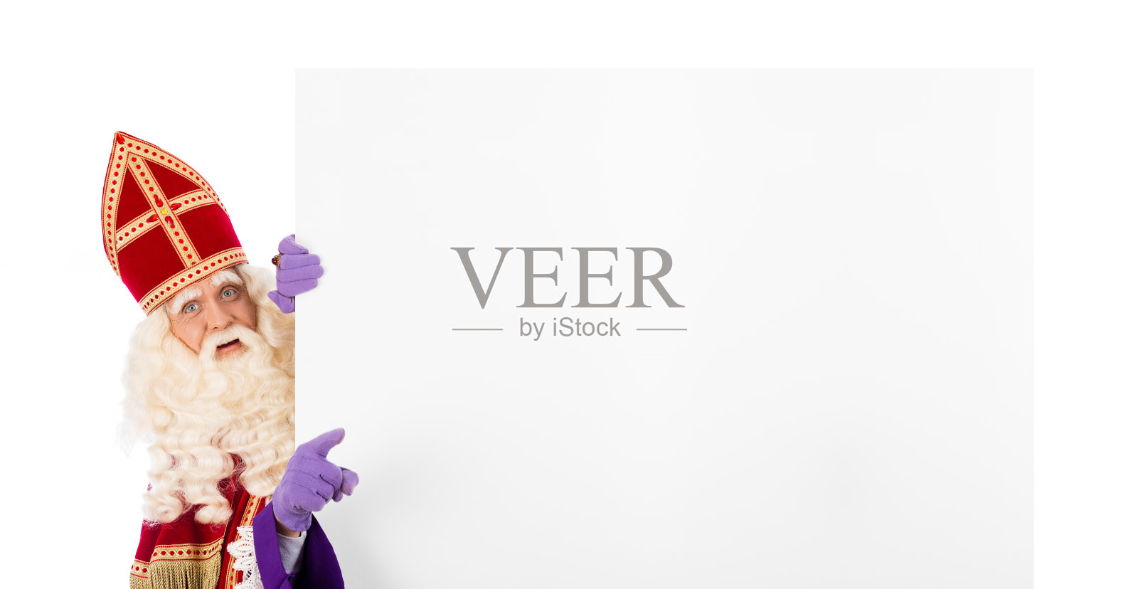 圣诞老人或圣人尼古拉斯手持空白纸板照片摄影图片