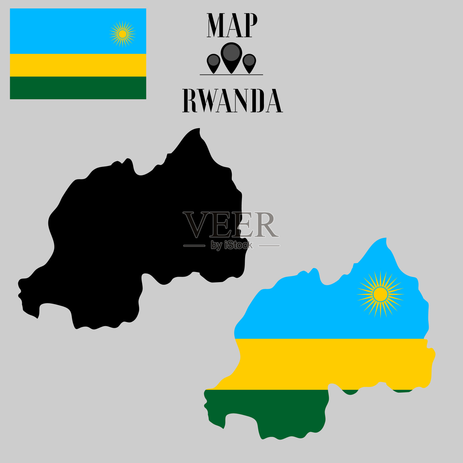 卢旺达轮廓世界地图,轮廓轮廓与国旗内矢量插图创意设计,孤立的背景,物体,元素,符号从国家设置。插画图片素材