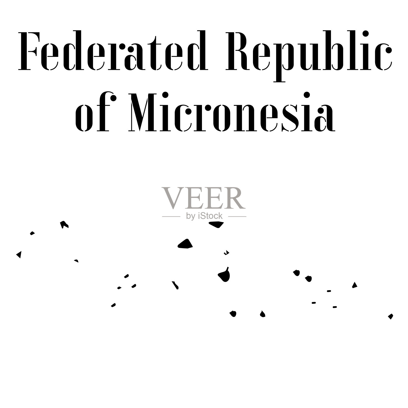 密克罗尼西亚固体国家轮廓剪影,黑色和白色矢量插图与孤立的对象和符号的背景与文本。从世界地图国家设置插画图片素材