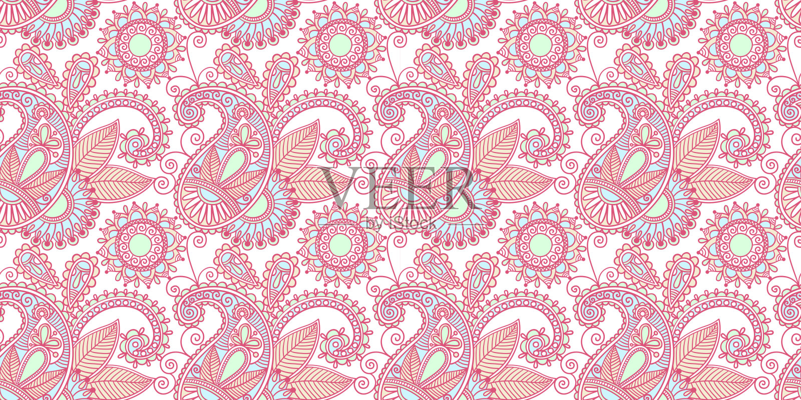 花无缝图案,佩斯利印度设计插画图片素材