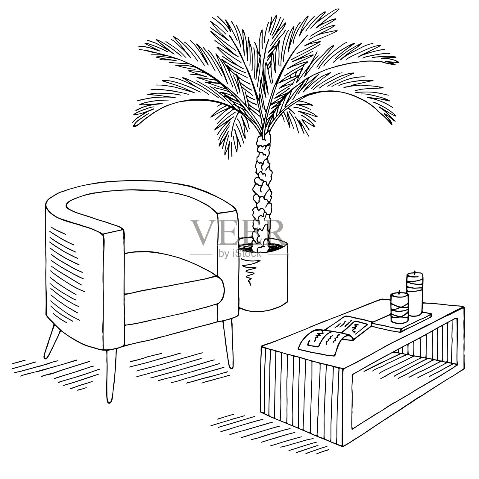 客厅图形黑白家居室内素描插图矢量插画图片素材