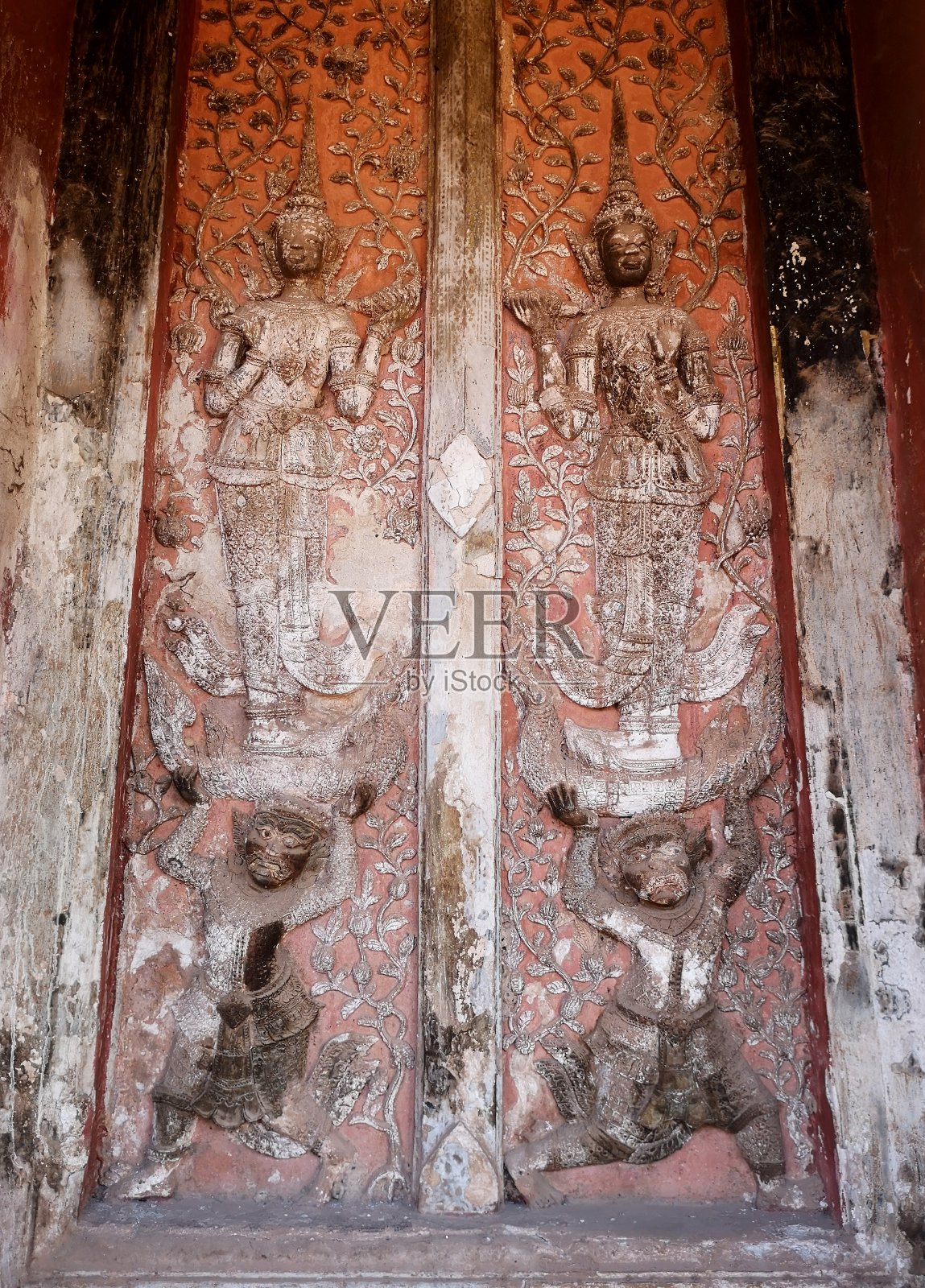 华丽的门在Wat Si Saket寺庙,老挝万象照片摄影图片
