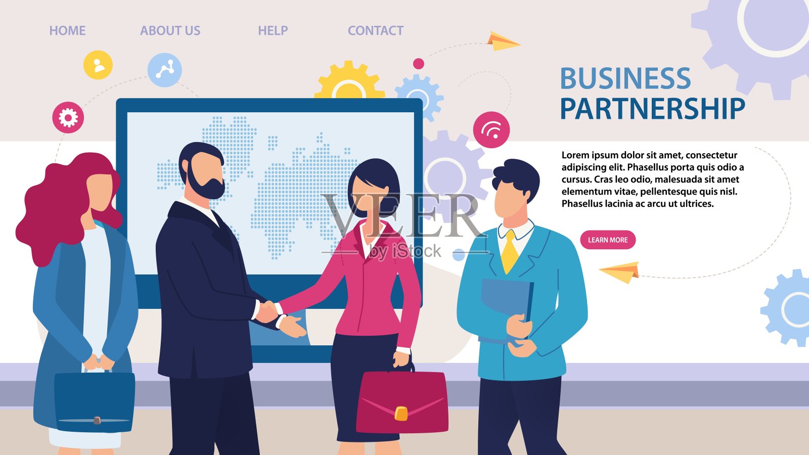 商业合作伙伴登陆页面平面设计插画图片素材