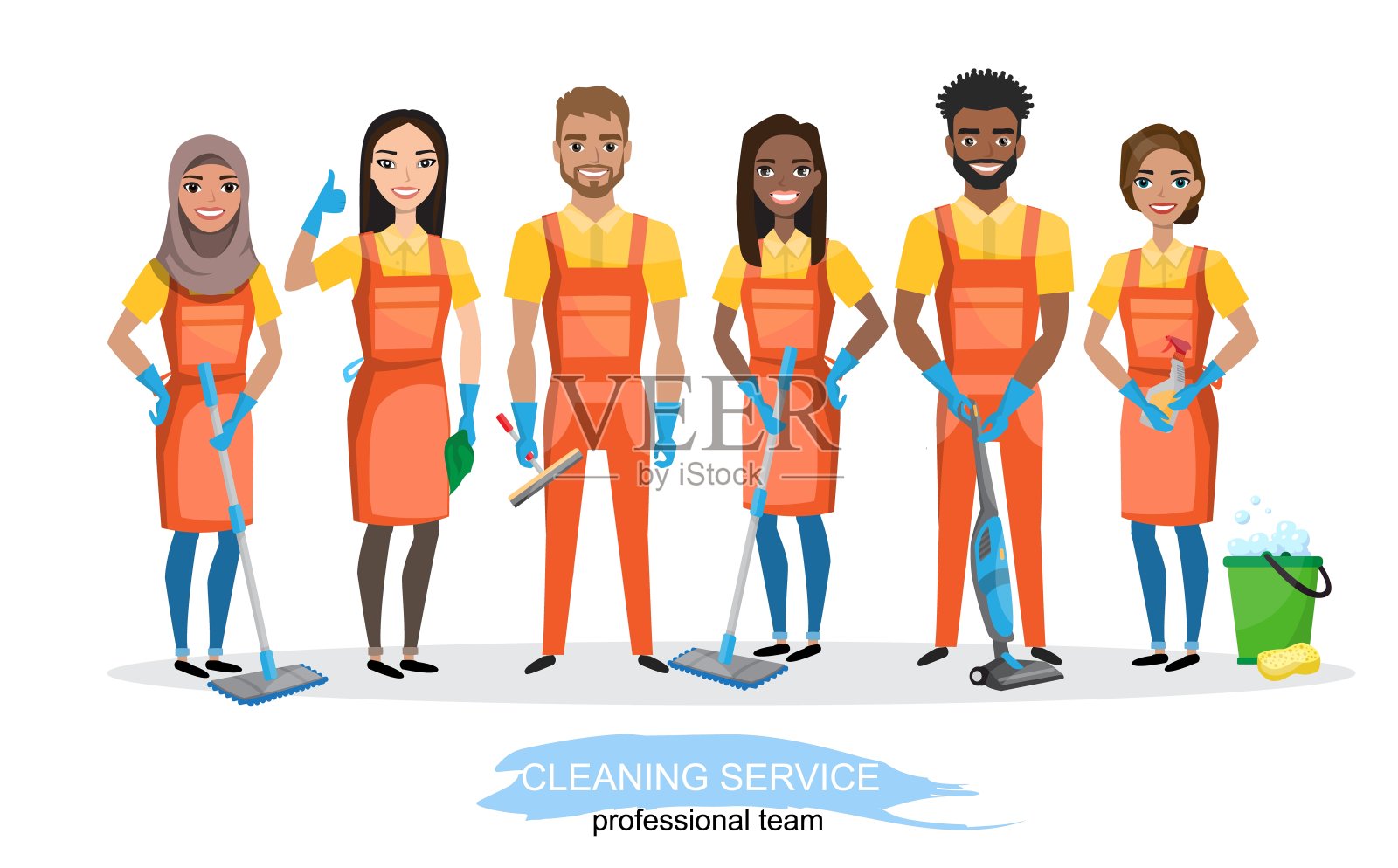 专业清洁团队卡通人物矢量图插画图片素材