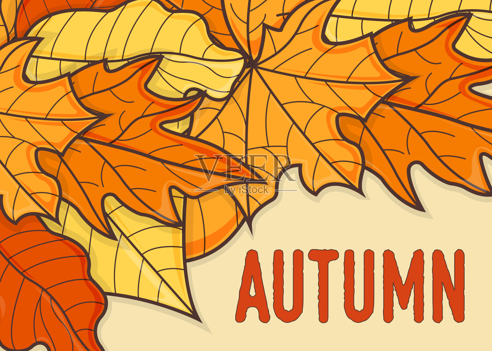 秋天和秋天的旗帜概念。落叶的背景。秋天的象征,图标和徽章。卡通矢量图插画图片素材