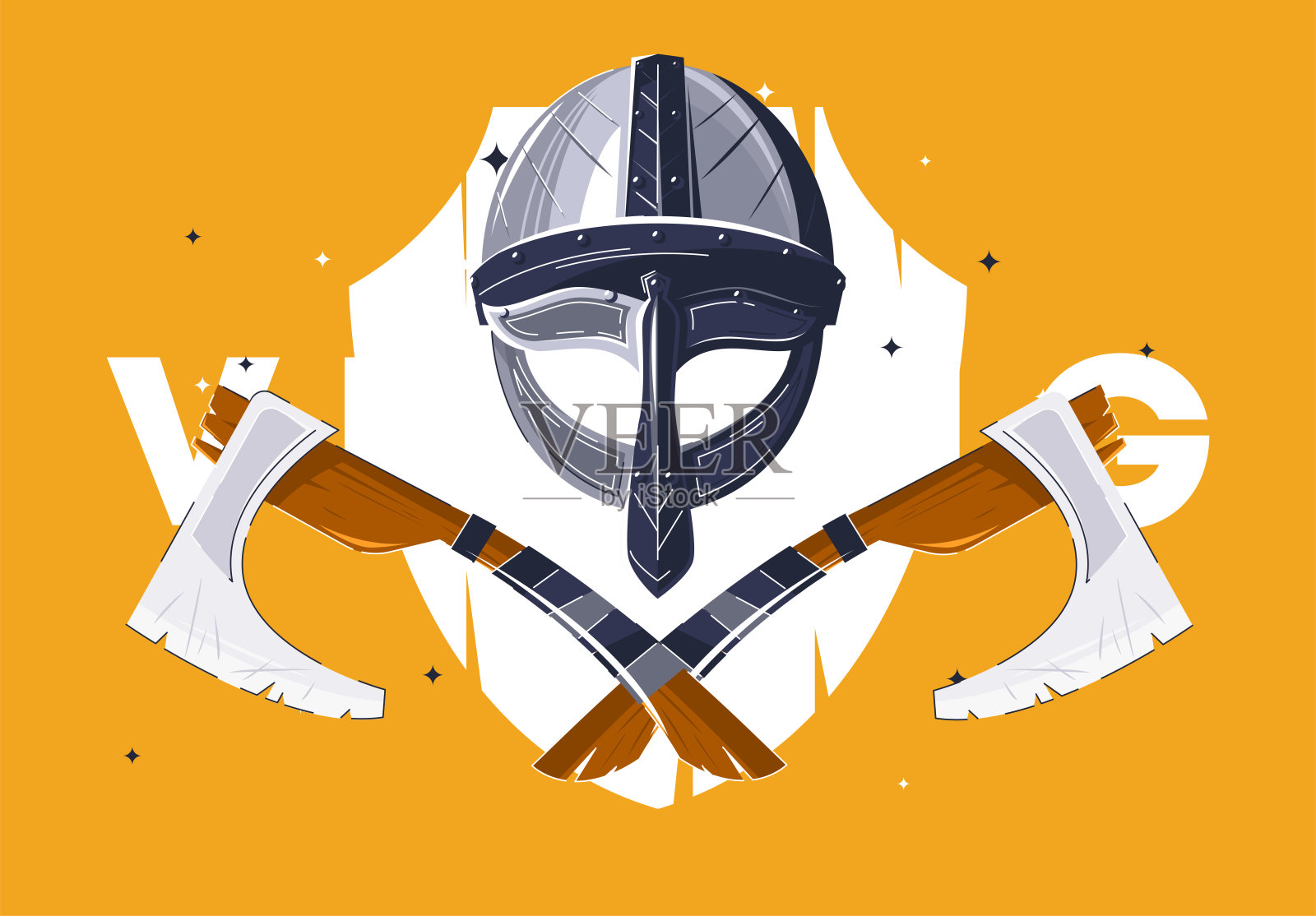 矢量插图的海盗头盔和斧头插画图片素材