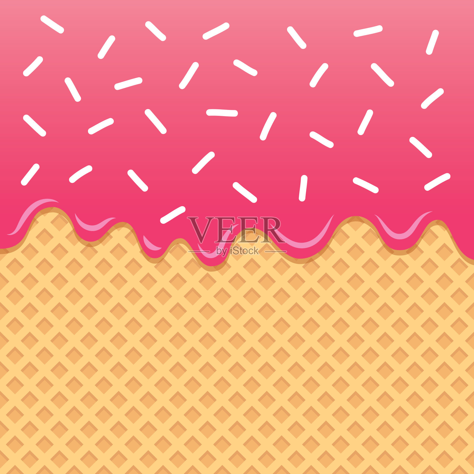 草莓酱在晶圆上流动,上面撒有彩虹糖屑。插画图片素材