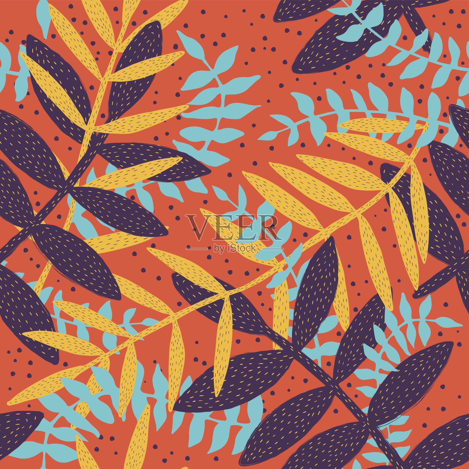 五颜六色的花无缝图案。手绘矢量图插画图片素材