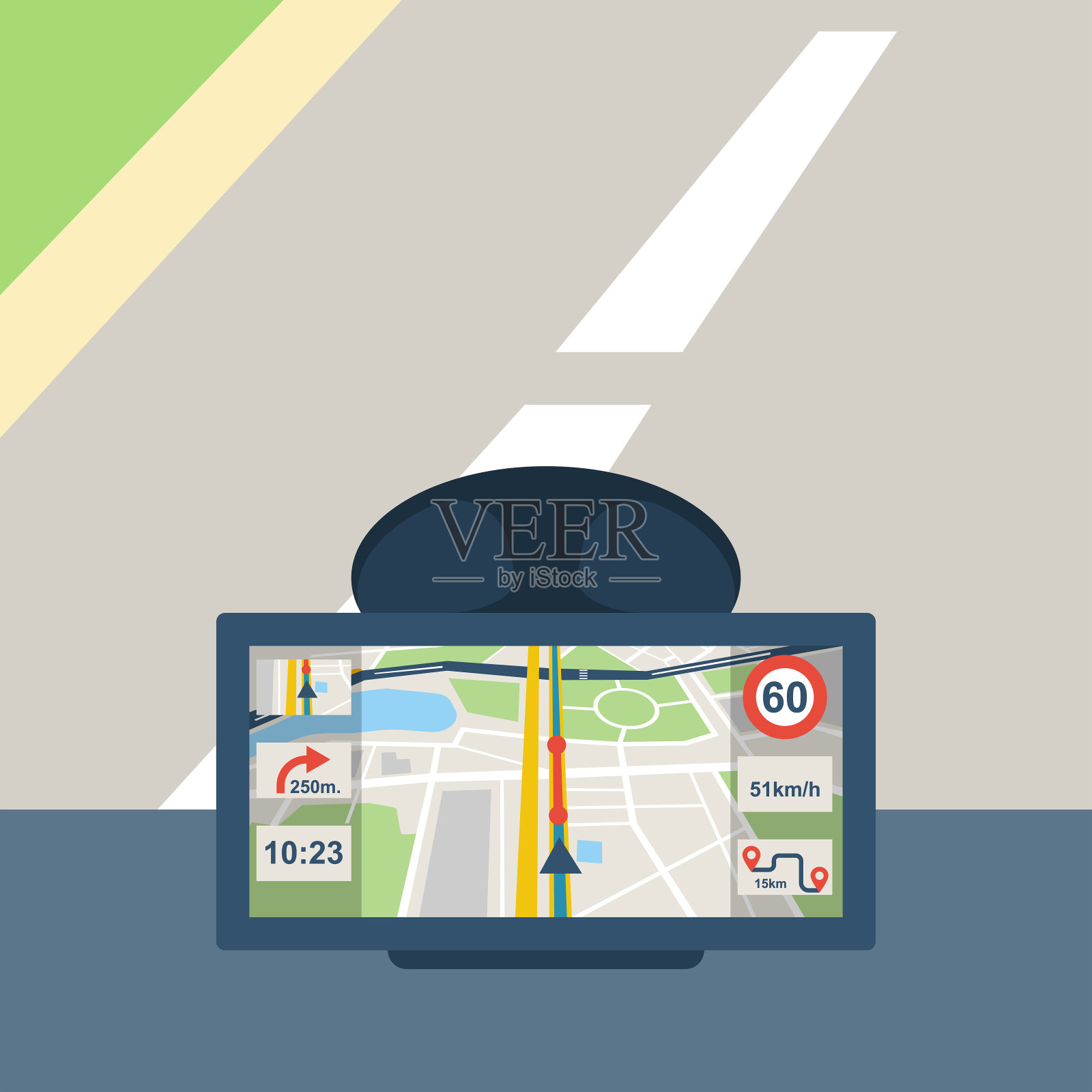 汽车导航系统。仪表盘与全球定位系统(gps)插画图片素材