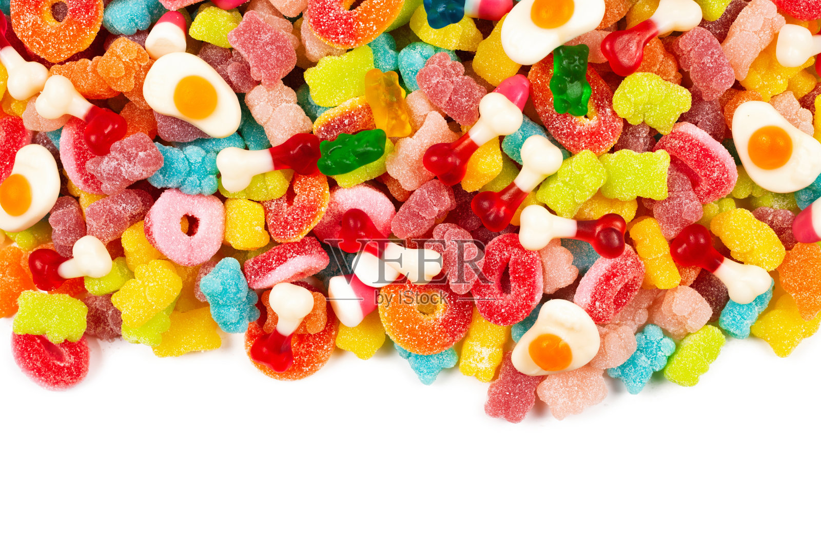 各种胶粘的糖果。前视图。果冻糖果。照片摄影图片