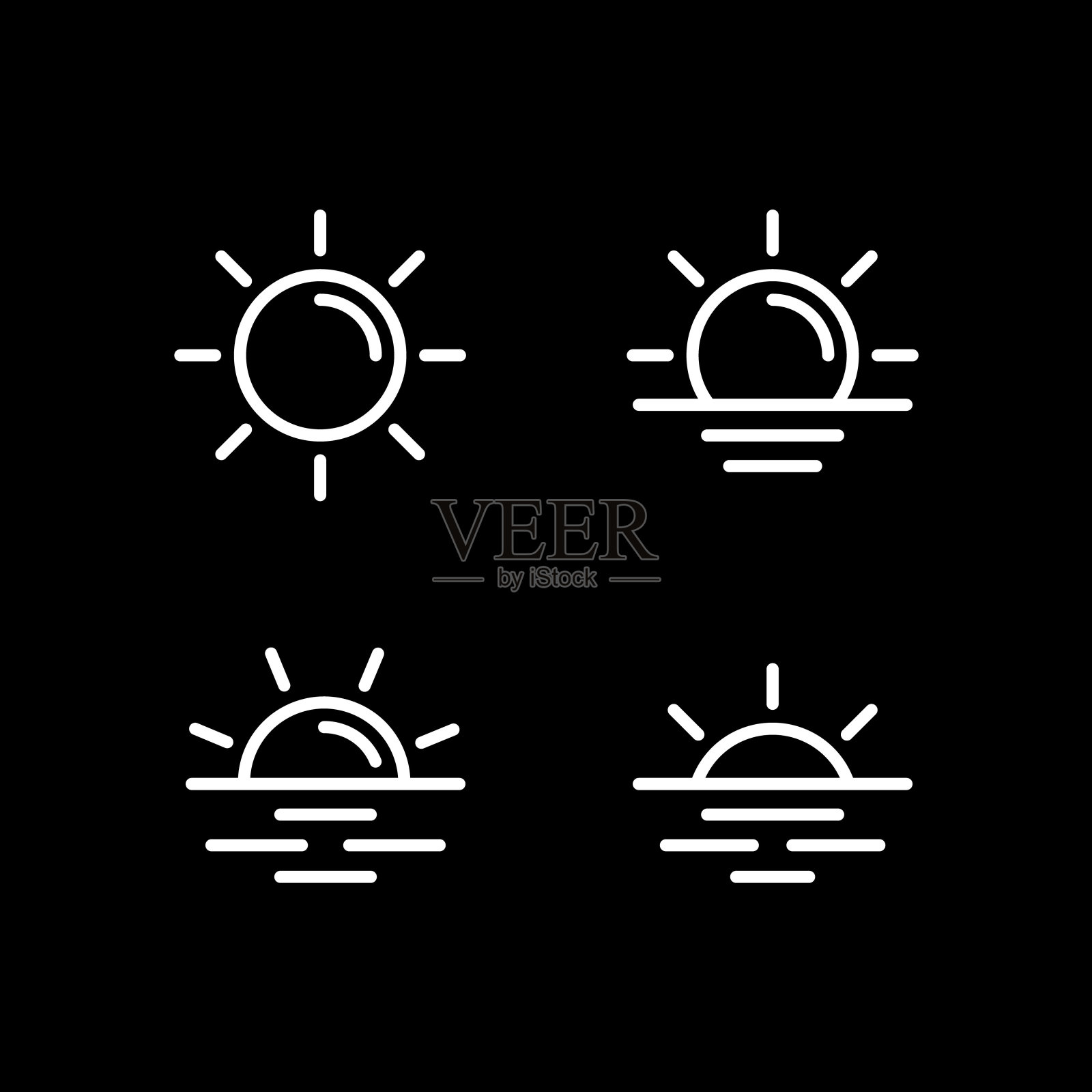 太阳图标集合。矢量插图。行风格。夏天的表情符号图标素材