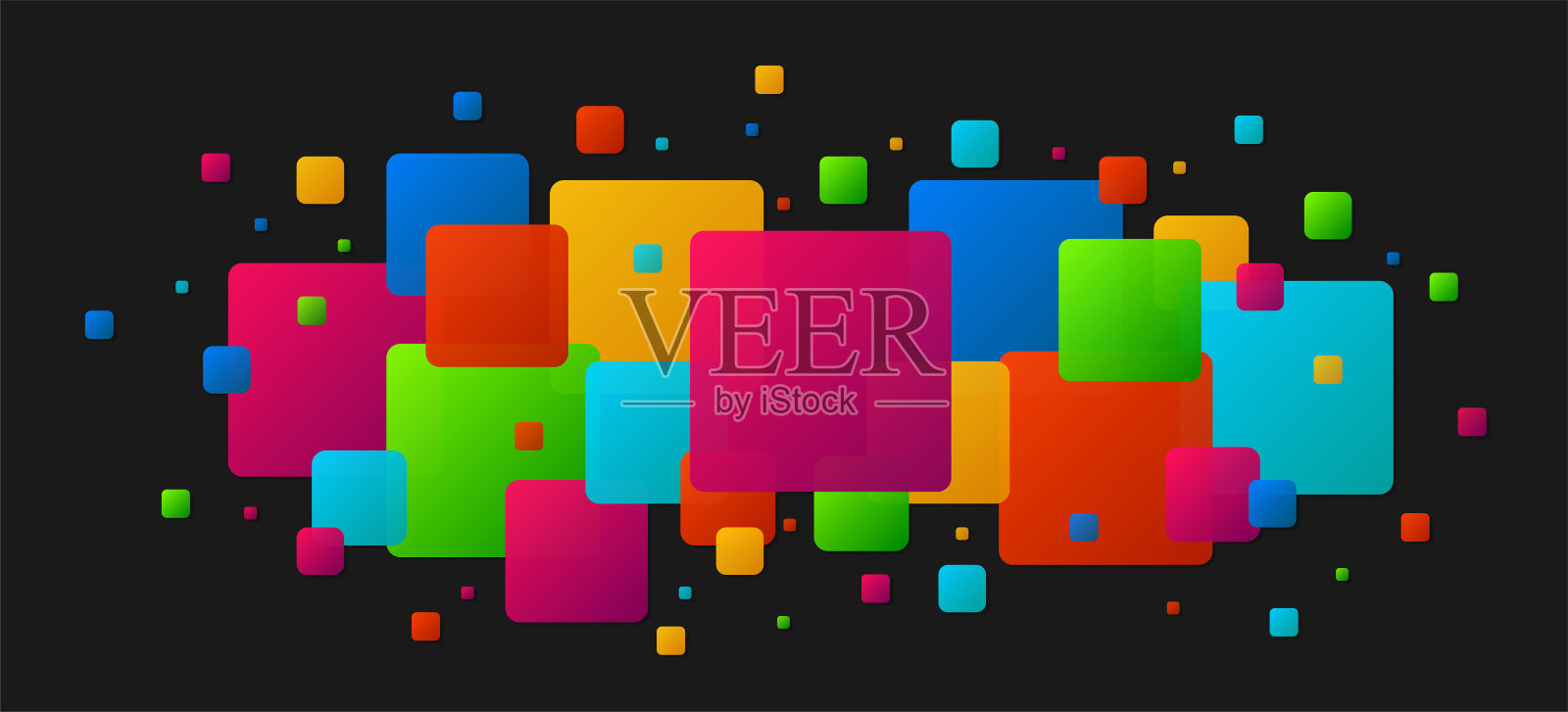 现代彩色方块闪烁抽象孤立在黑色。彩色粒子图案概念。背景设计演示,海报,传单,封面,小册子,横幅。矢量图插画图片素材