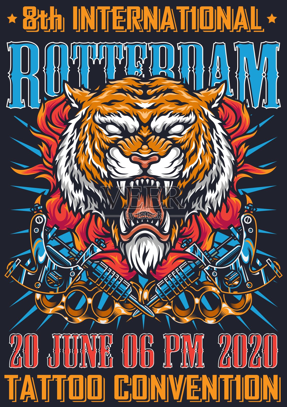 复古纹身大会彩色海报插画图片素材