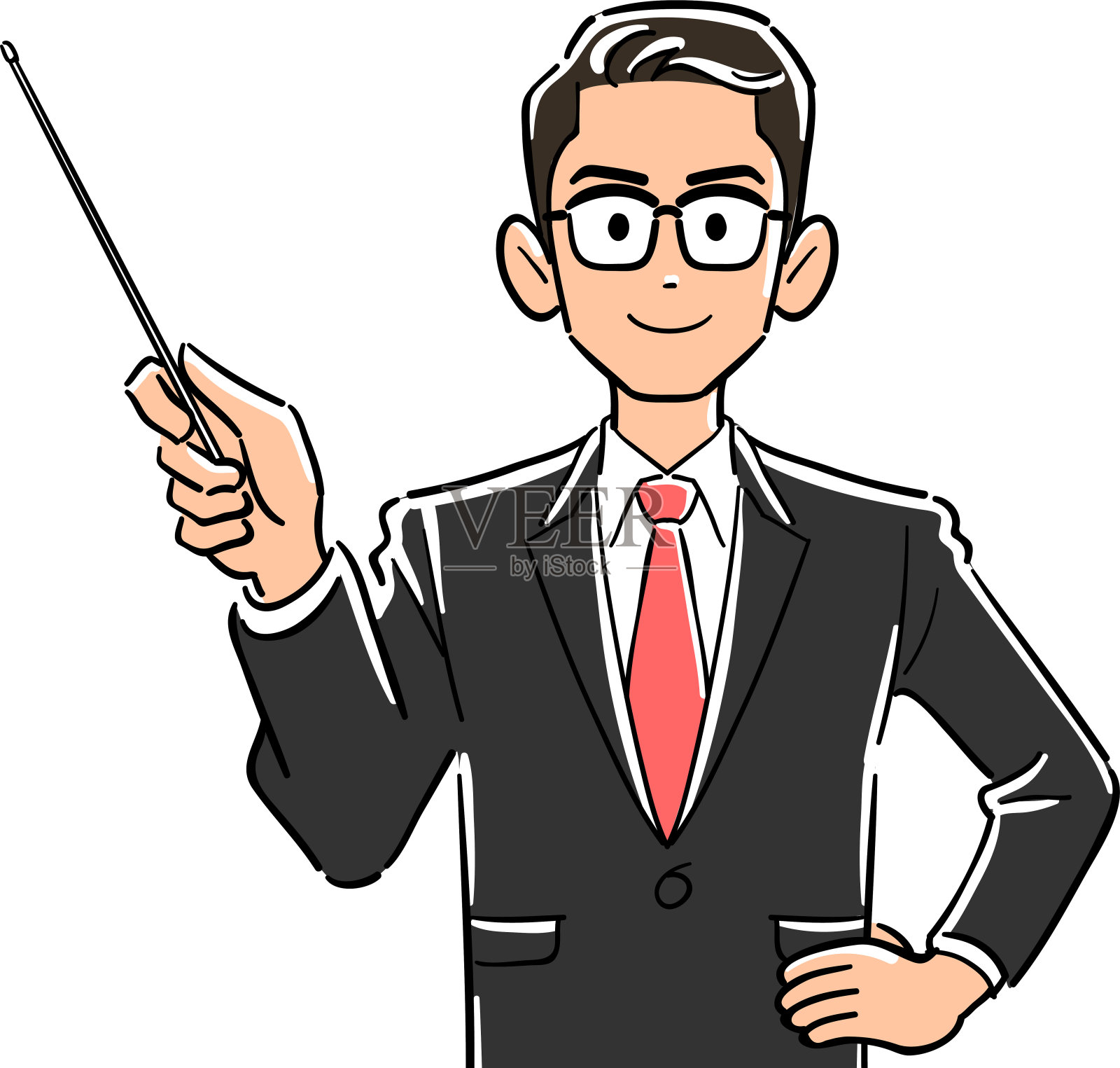 商人的上半身戴着眼镜,带有尖头棒插画图片素材