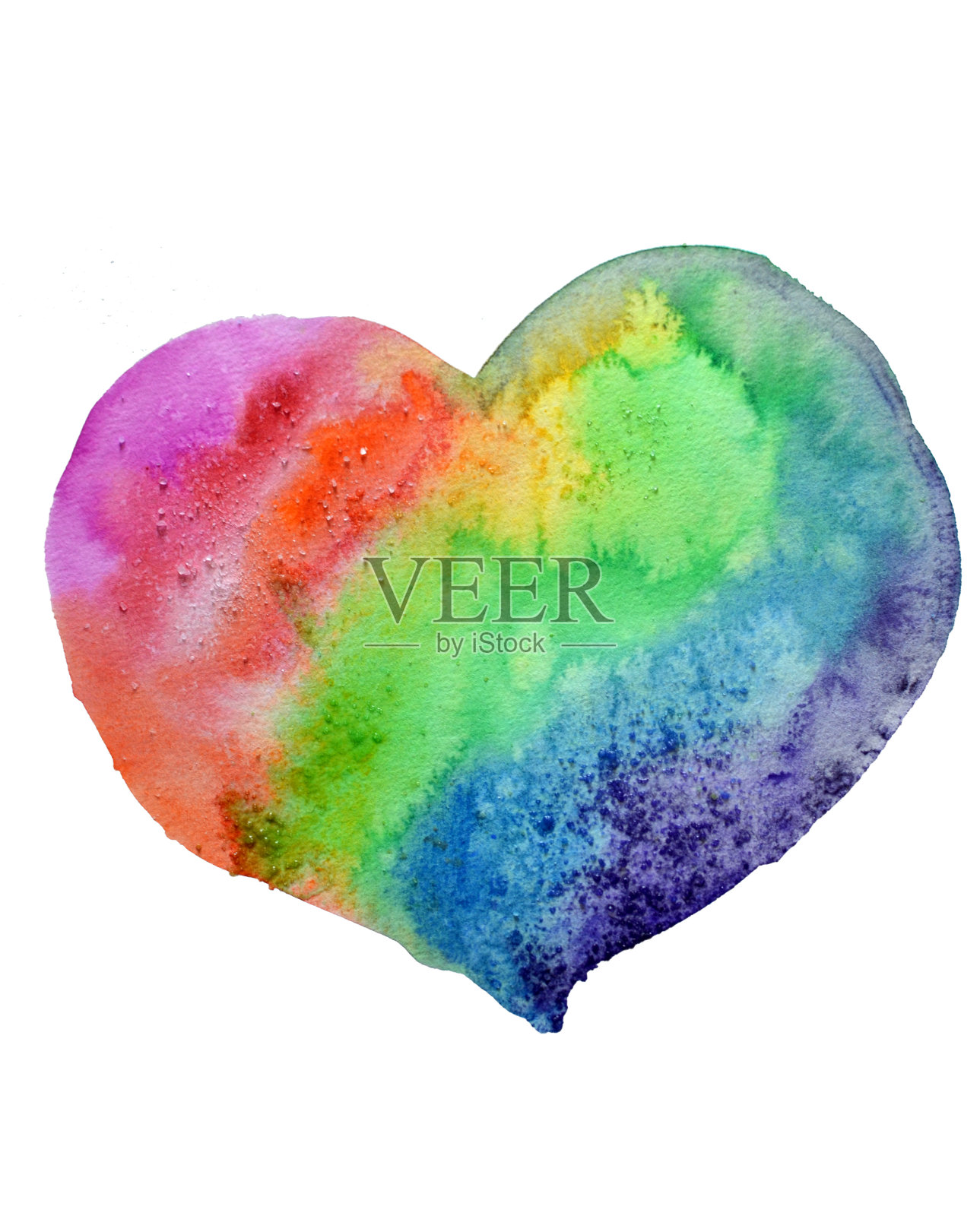 彩虹心在水彩中,色彩鲜艳的插图插画图片素材