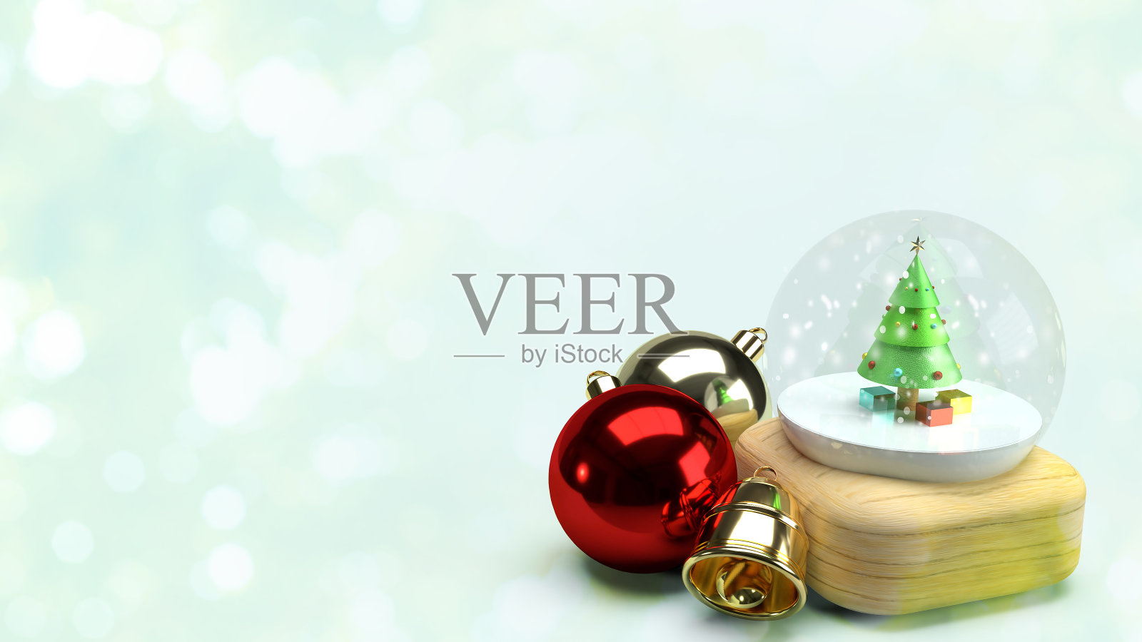 圣诞玻璃球3d渲染庆祝圣诞节的概念。照片摄影图片