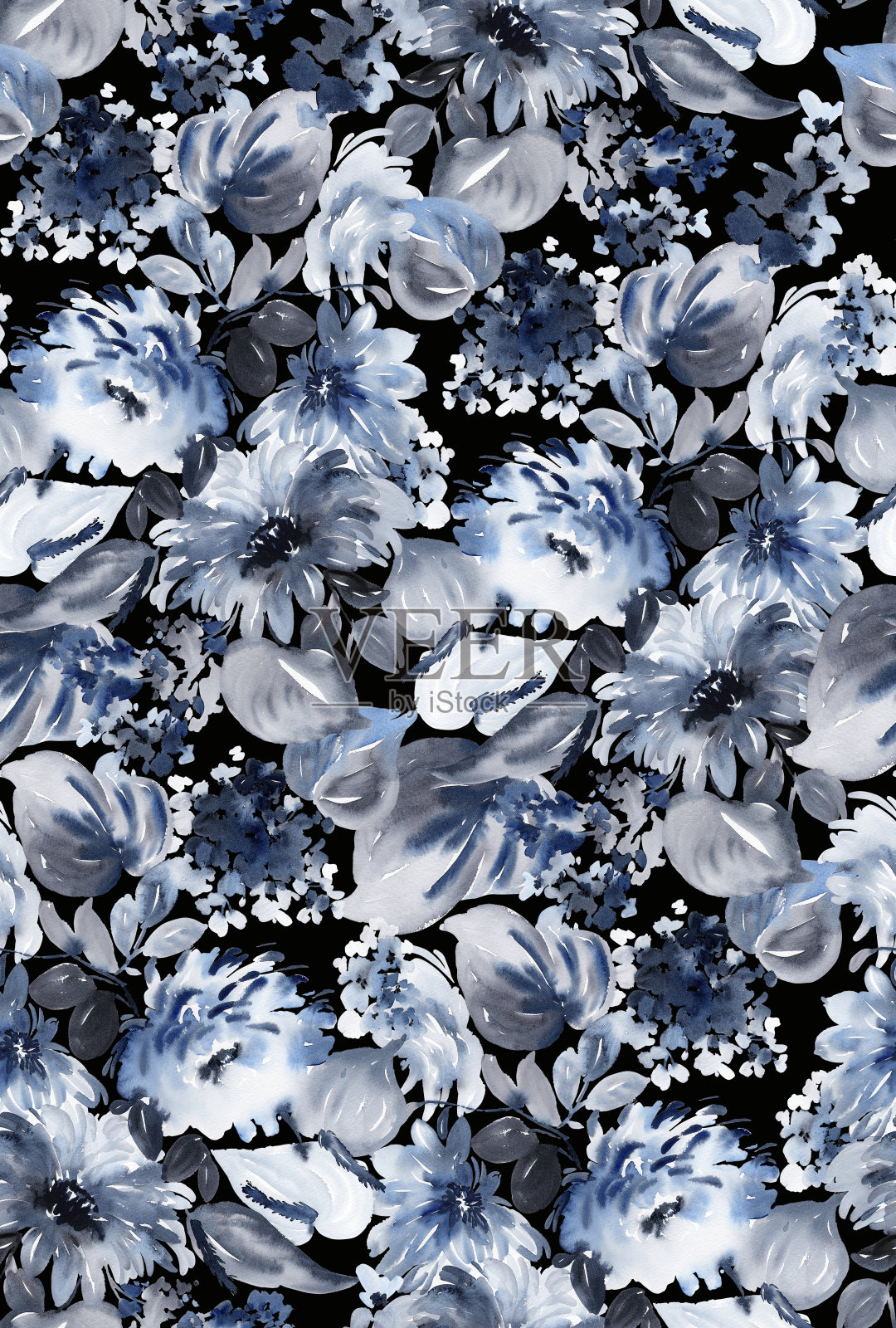 无缝夏季图案与水彩花手工制作插画图片素材