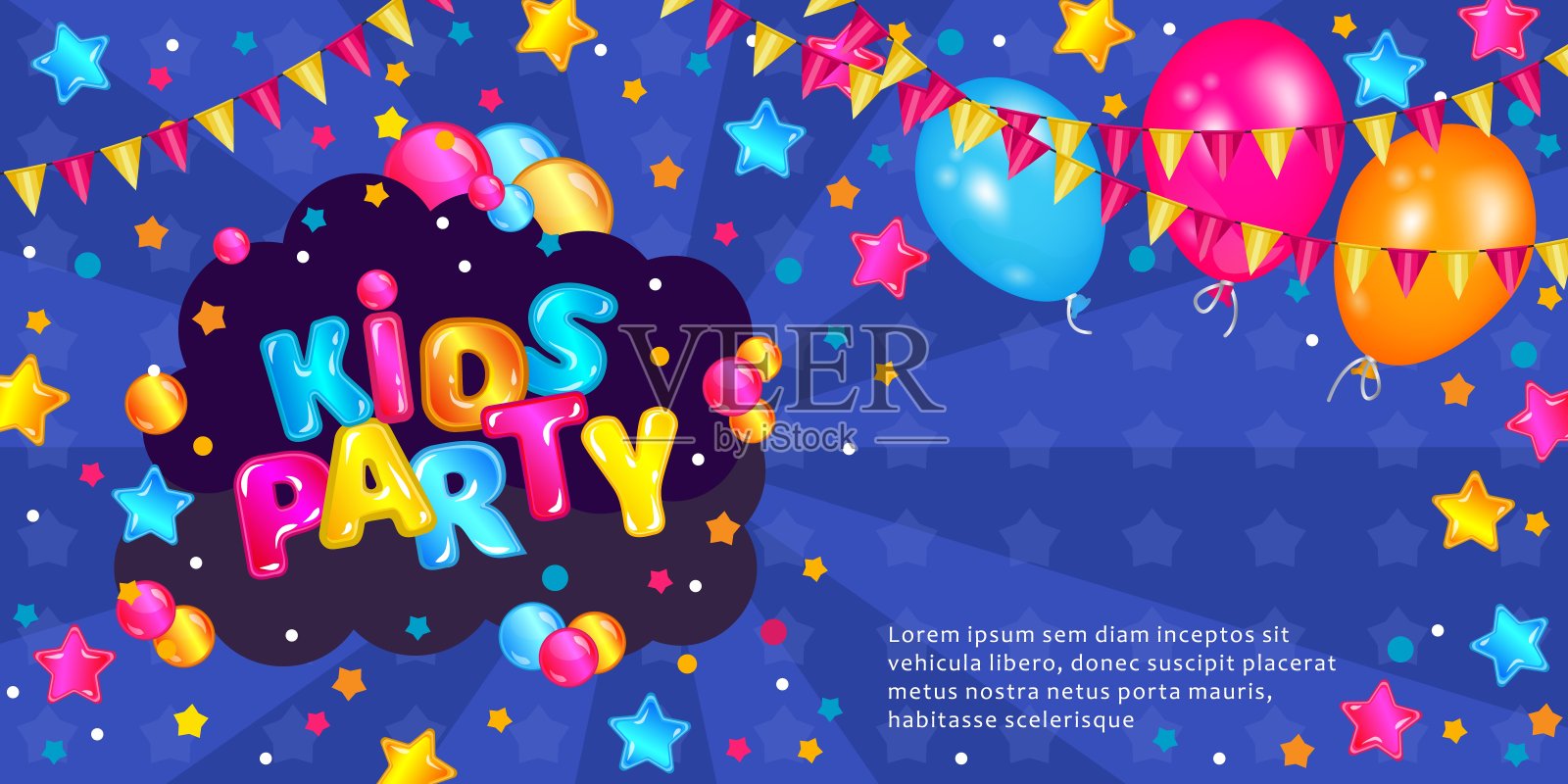 儿童聚会的横幅和传单模板。插画图片素材