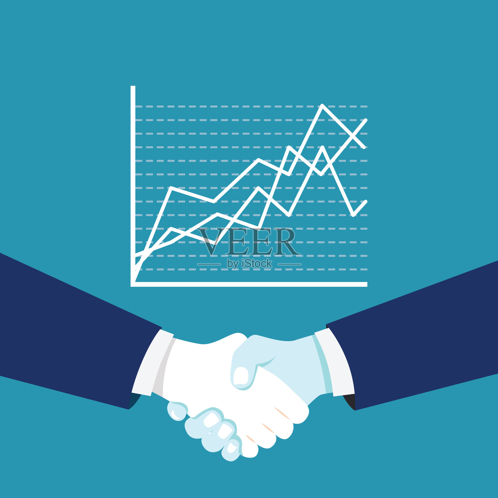 两个商人握手,达成协议,分析目标增长插画图片素材