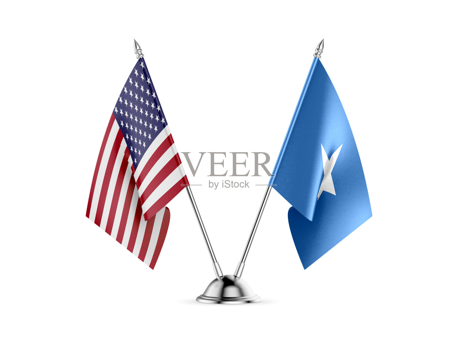 桌面旗帜,美国和索马里,孤立的白色背景。三维图像照片摄影图片