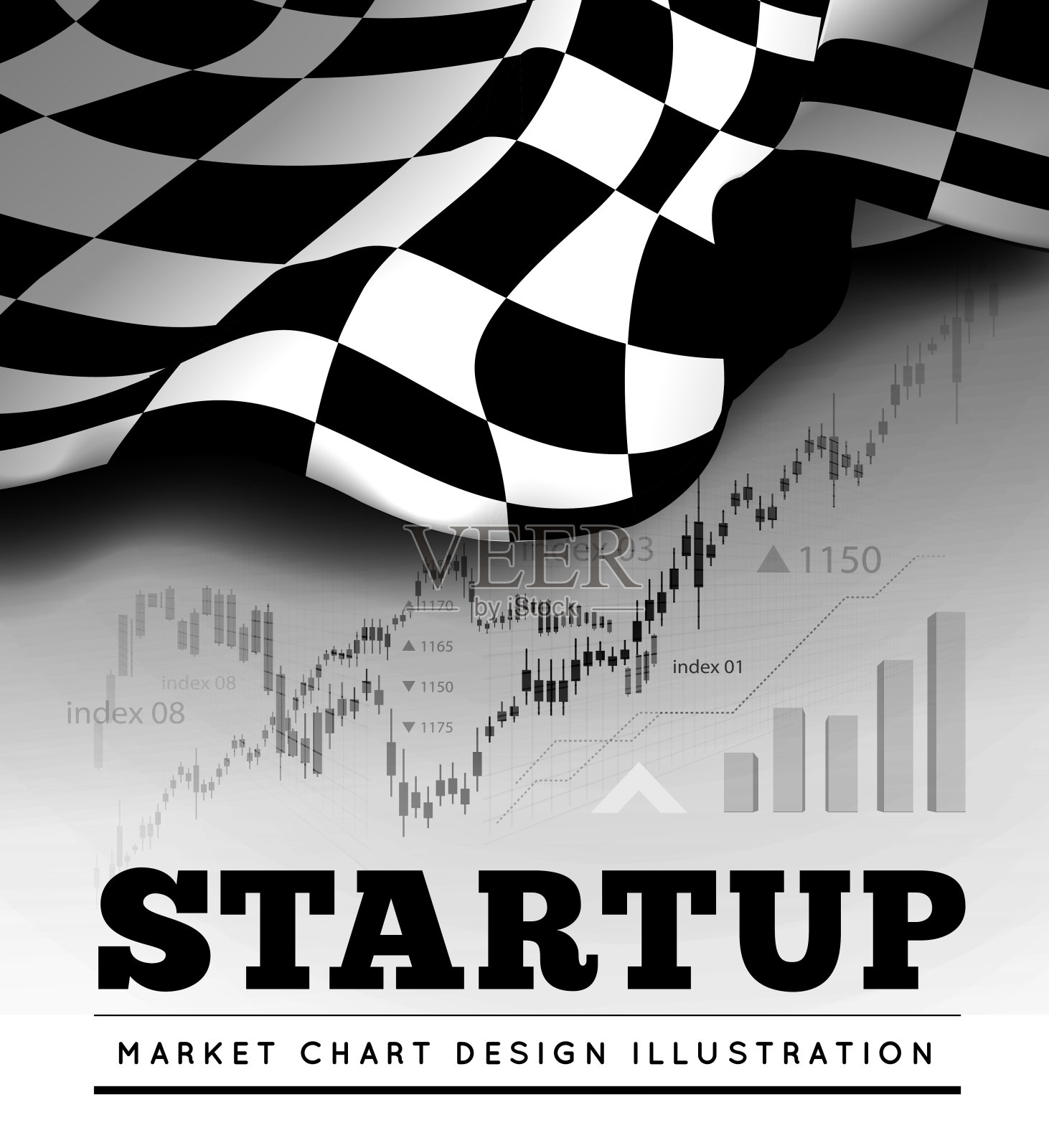 启动概念与方格开始标志和交易图形的背景。向量设计模板素材