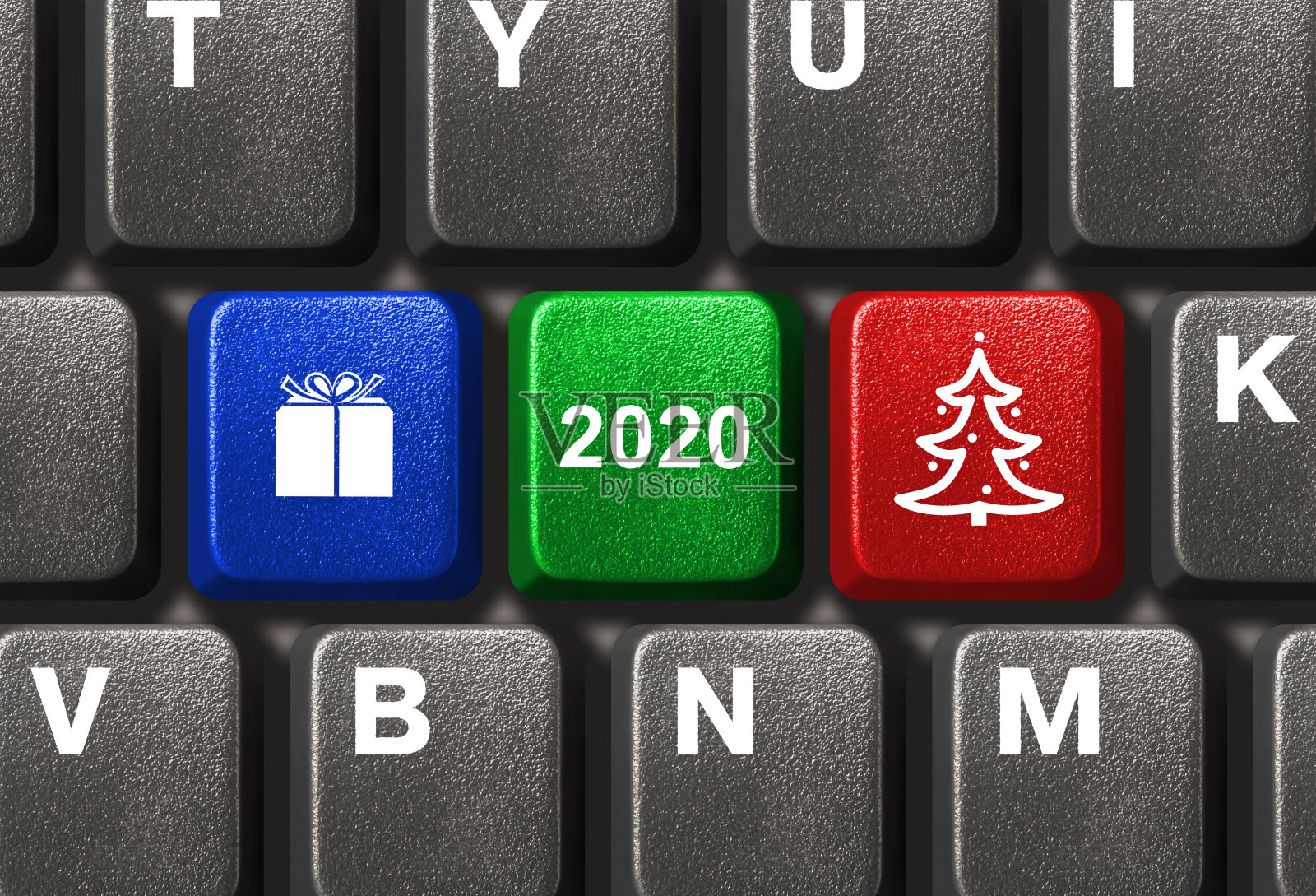 电脑键盘上的圣诞键照片摄影图片