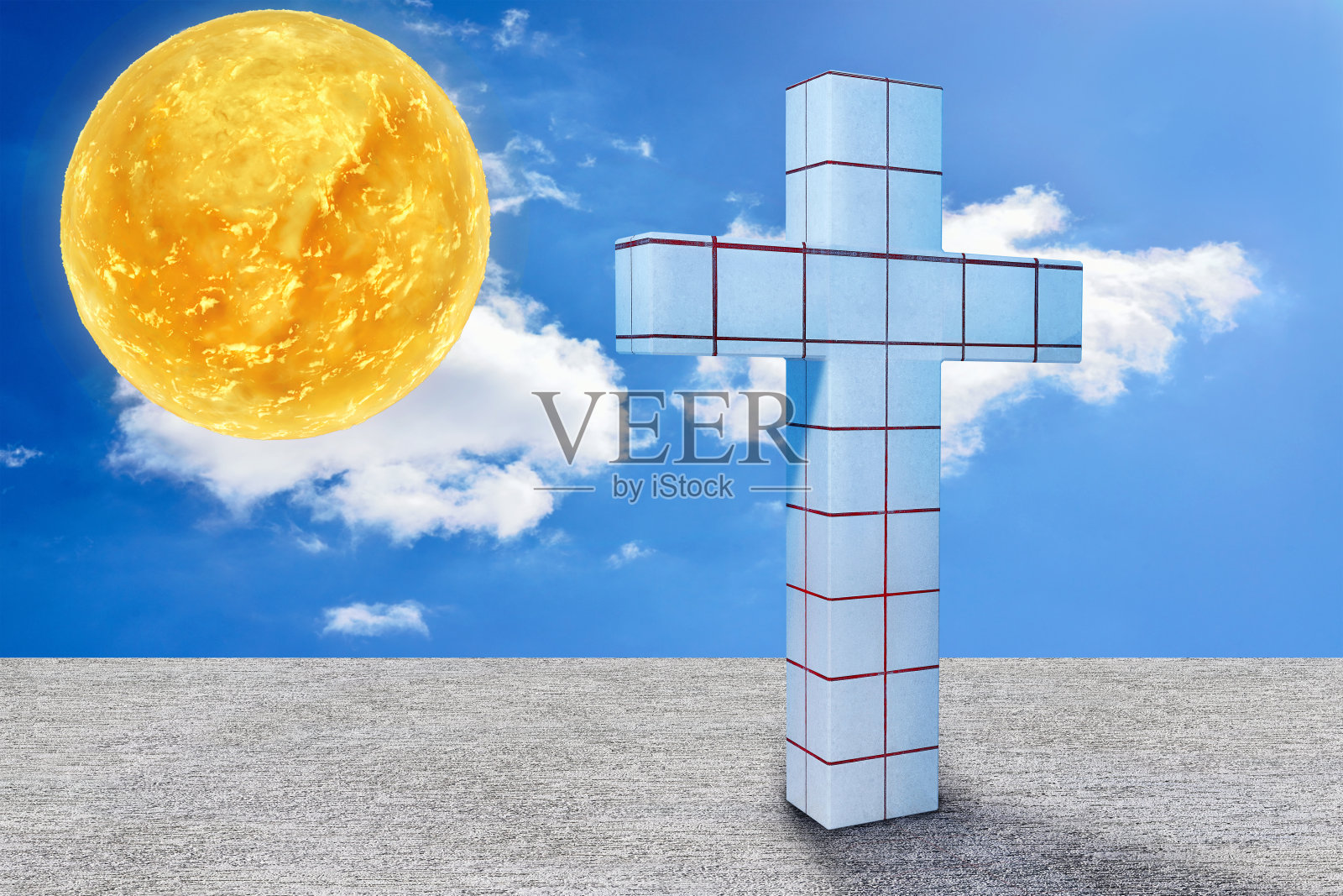 蓝十字和太阳- 3d渲染插图照片摄影图片