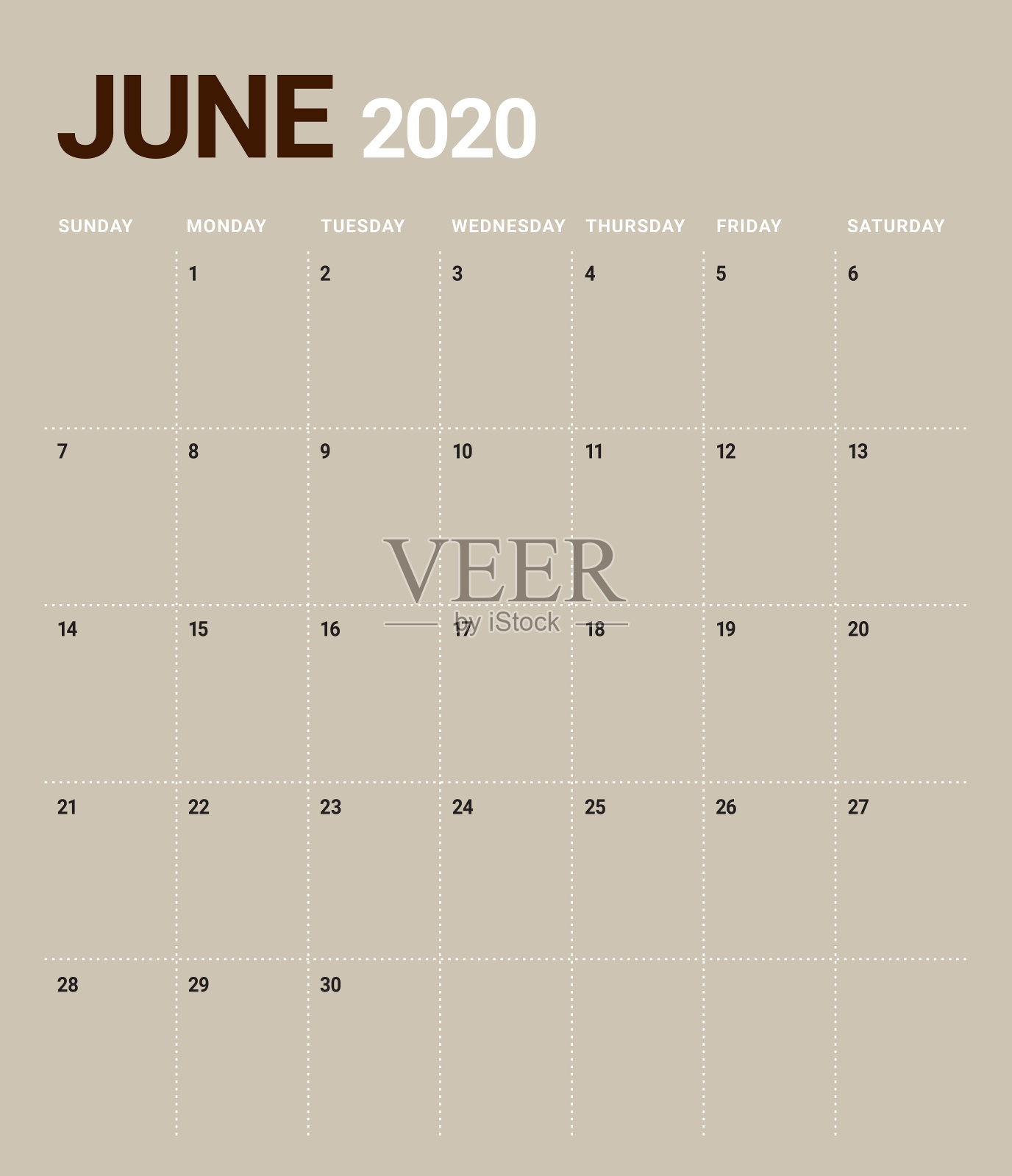 2020年6月台历矢量插图插画图片素材