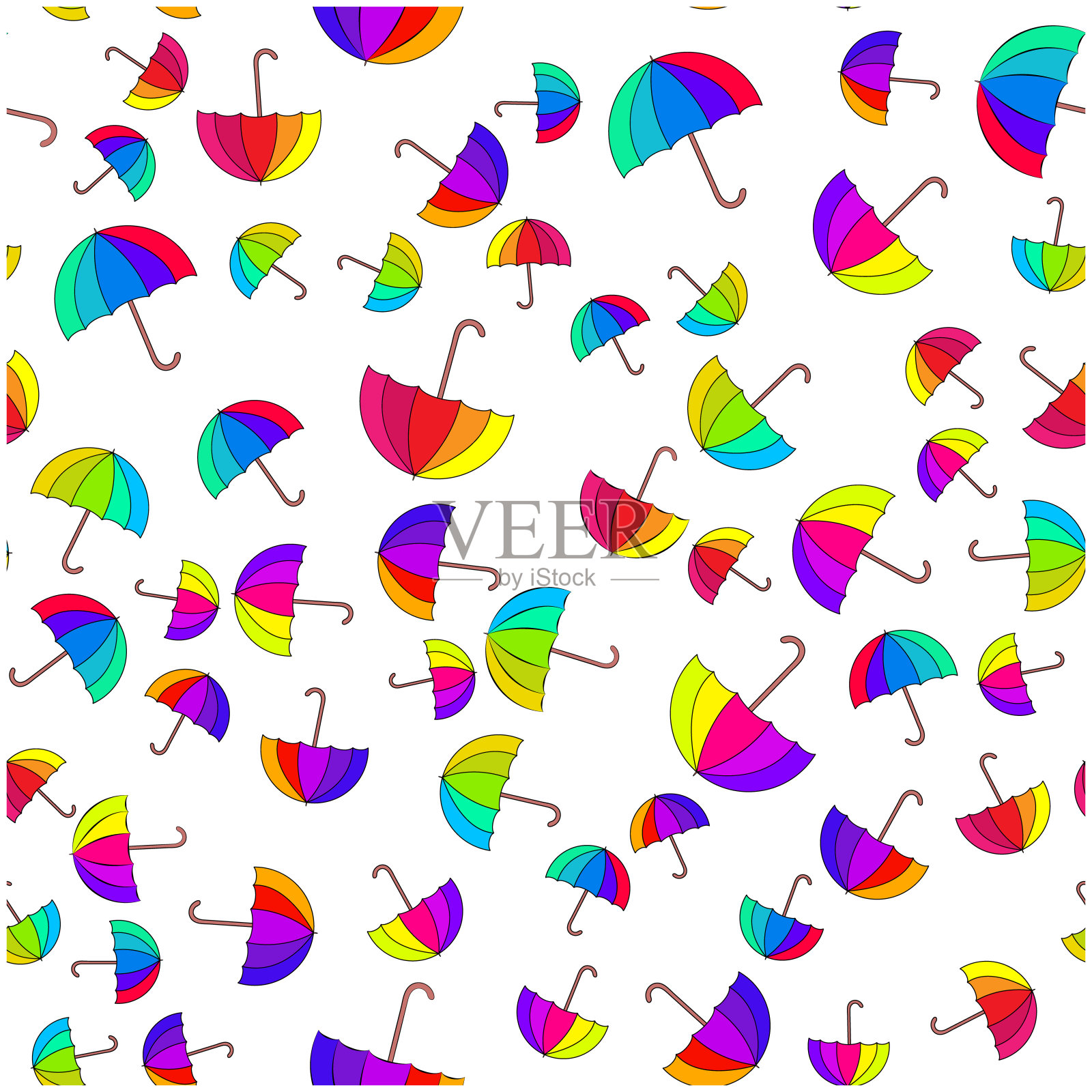 雨伞的背景是白色的。用于布料、婴儿服装、背景、纺织品、包装纸等装饰。矢量无缝模式EPS 10插画图片素材