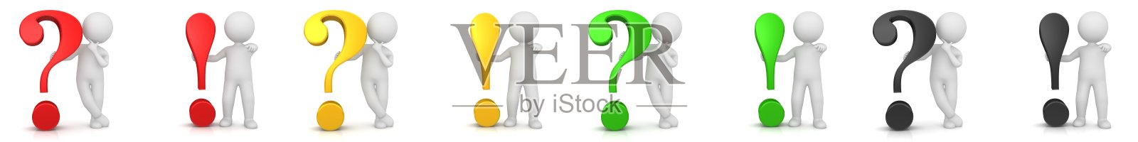 问号,感叹号,红,黄,金,绿,黑,q和一个符号,询问回答符号,图标设置,3d渲染,白色,询问简笔画人照片摄影图片