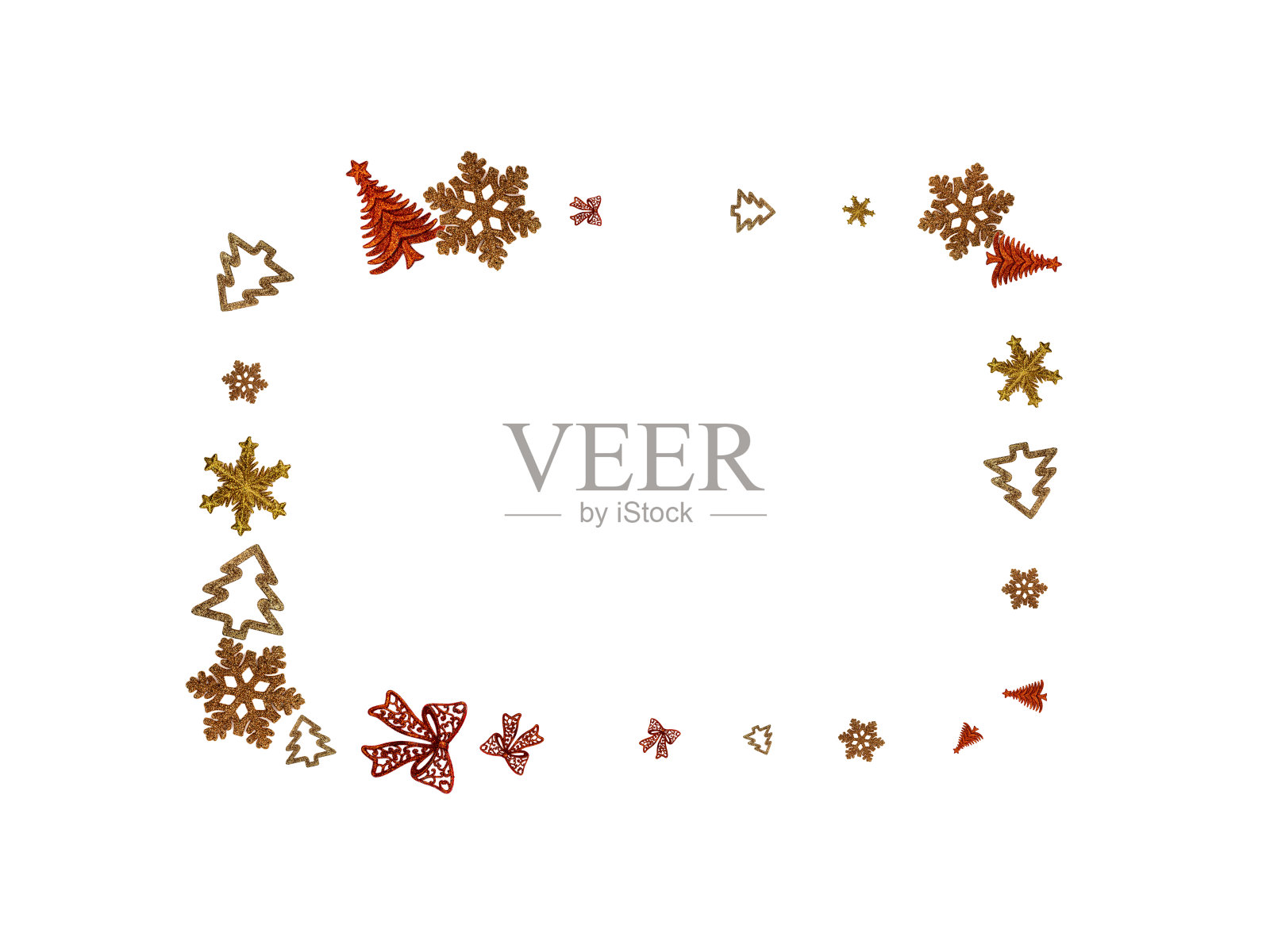 除夕庆祝活动。圣诞模式孤立在白色的背景。黄金圣诞装饰品。节日喜庆庆祝概念。照片摄影图片