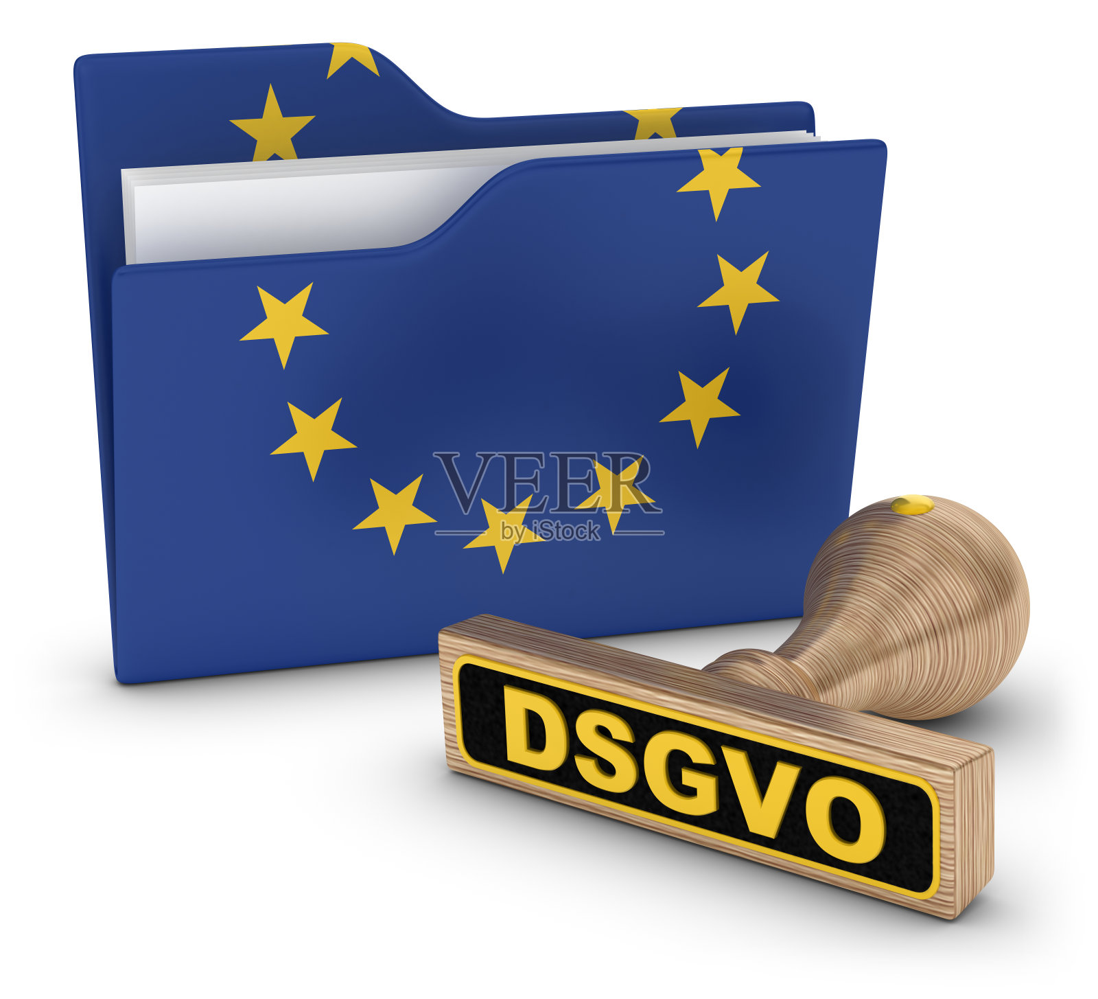 一般数据保护条例和欧盟旗帜。人Grundverordnung照片摄影图片