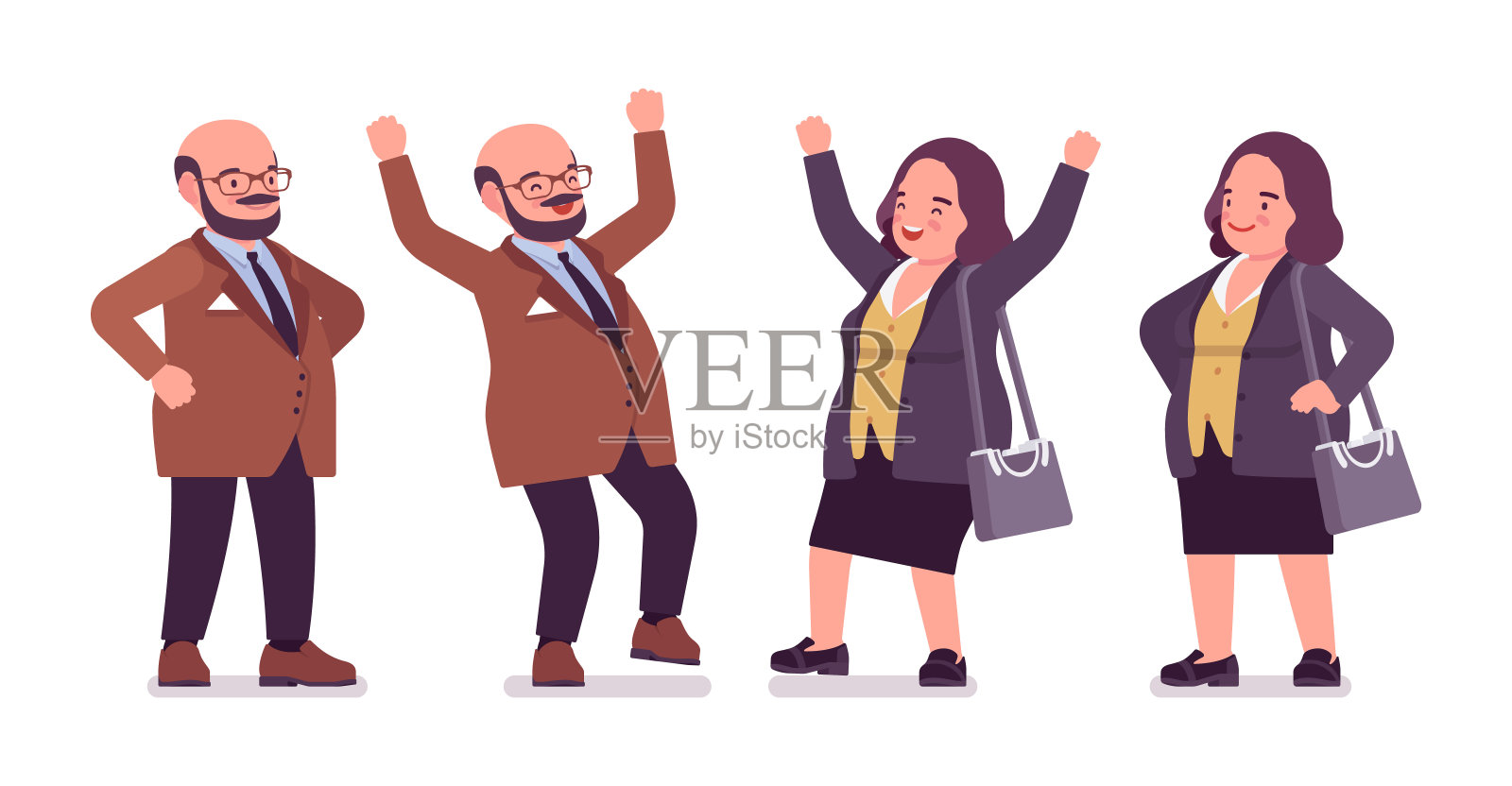 快乐的胖男人和曲线美的女人插画图片素材